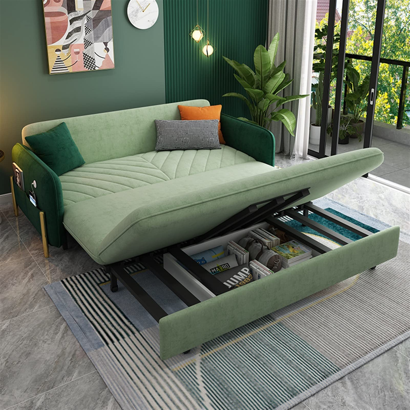 预发布站点、【Furniture】【BS】King Bed Sofa Green Upholstered Convertible Sofa、-12345