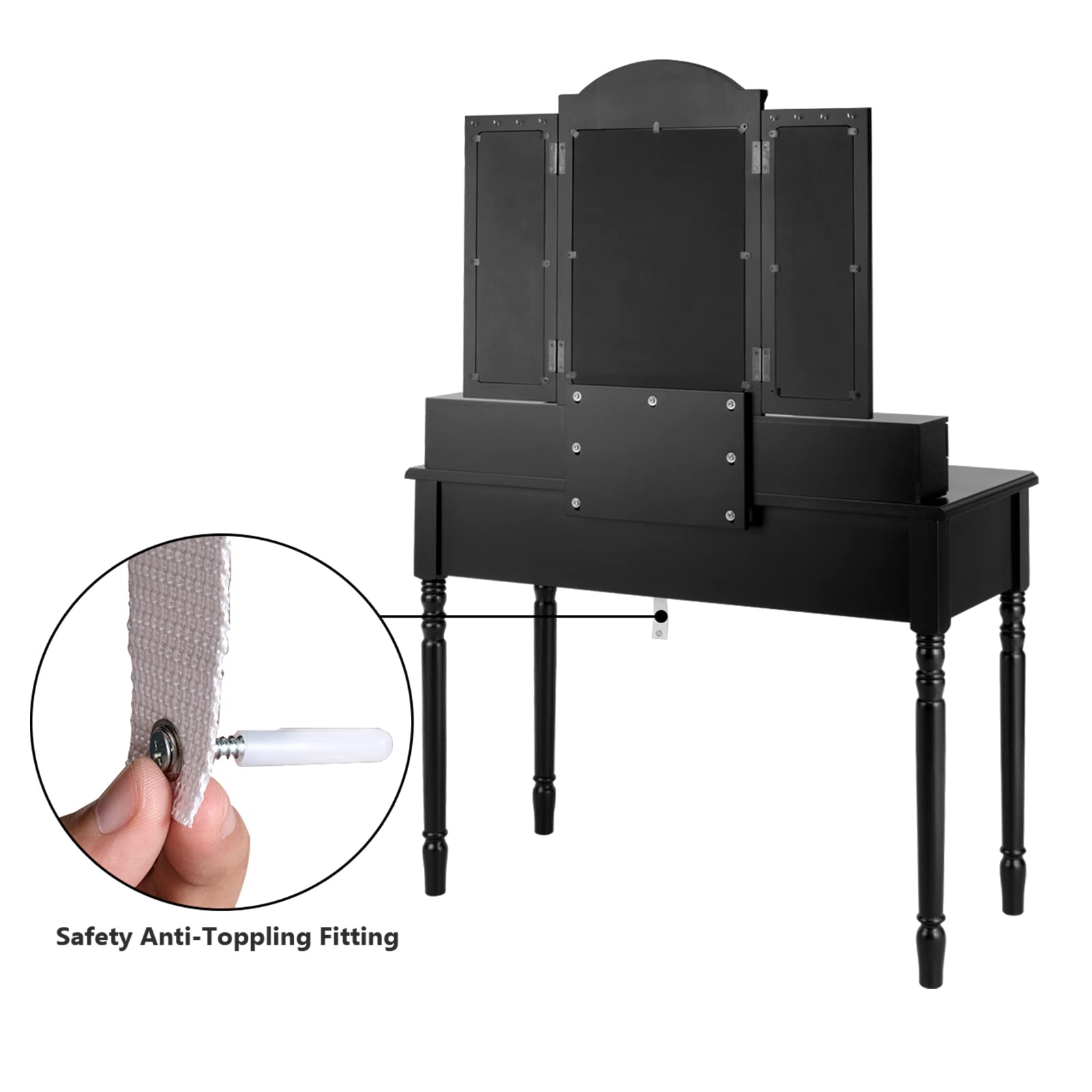 预发布站点、【Furniture】Vanity Desk Set, Dressing Table with Trifold Mirror, 8 Necklace Hooks, 7 Drawers、mysite-12345