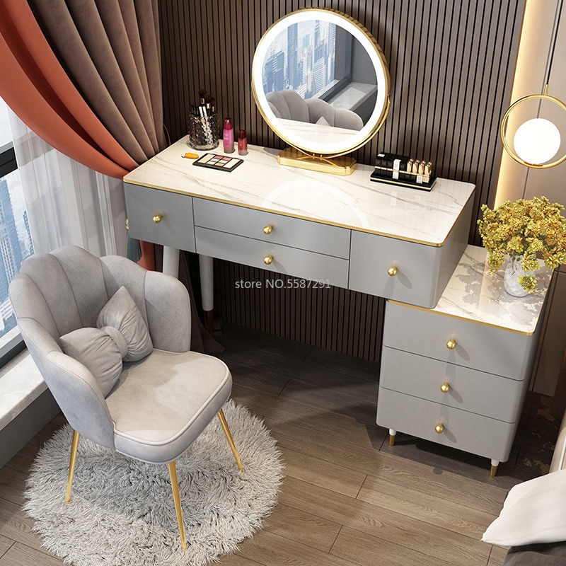 预发布站点、【Furniture】【BS】Nordic Dressing Table with Mirror, Stool & 3 Light Effect LED Mirrors, Golden Iron Dresser、mysite-12345