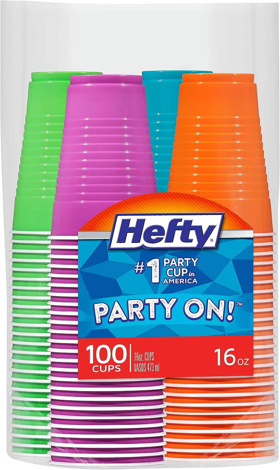 Hefty Party On Disposable Plastic Cups, Assorted, 16 Ounce, 100 Count111mysite