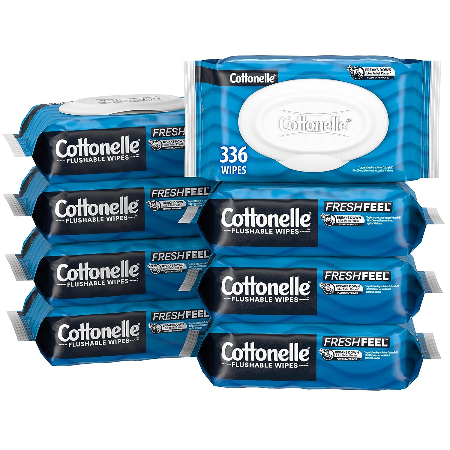 Cottonelle Freshfeel Flushable Wet Wipes, Adult Wet Wipes, 8 Flip-Top Packs, 42 Wipes per Pack (8 Packs of 42) (336 Total Flushable Wipes), Packaging May Vary111mysite