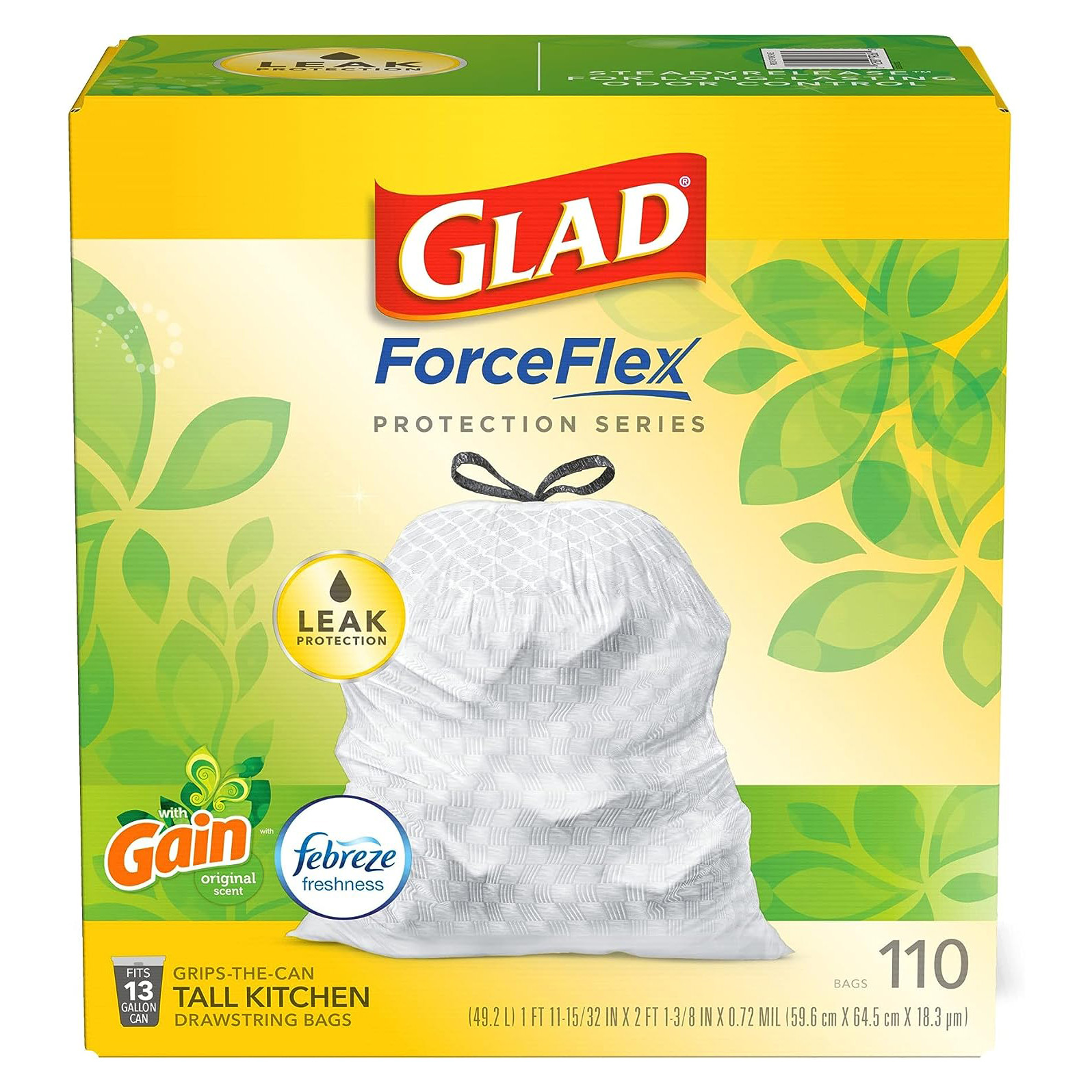 Glad Protection Series Force Flex Drawstring Gain Original Odor Shield 13 Gallon 1/110ct111mysite