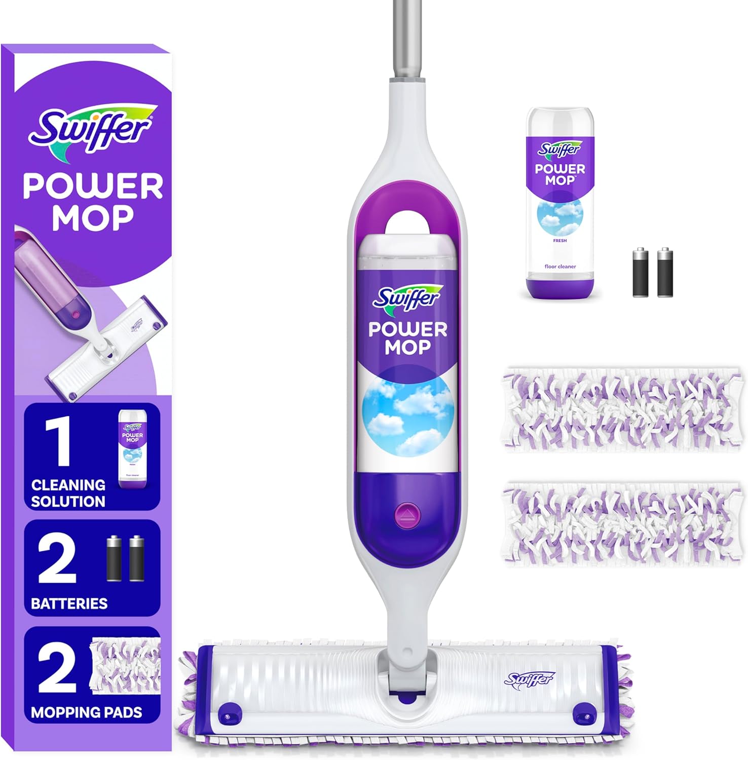 Swiffer PowerMop Multi-Surface Mop Kit for Floor Cleaning, Fresh Scent, Mopping Kit Includes PowerMop, 2 Mopping Pad Refills, 1 Floor Cleaning Solution with Fresh Scent and 2 Batteries111mysite