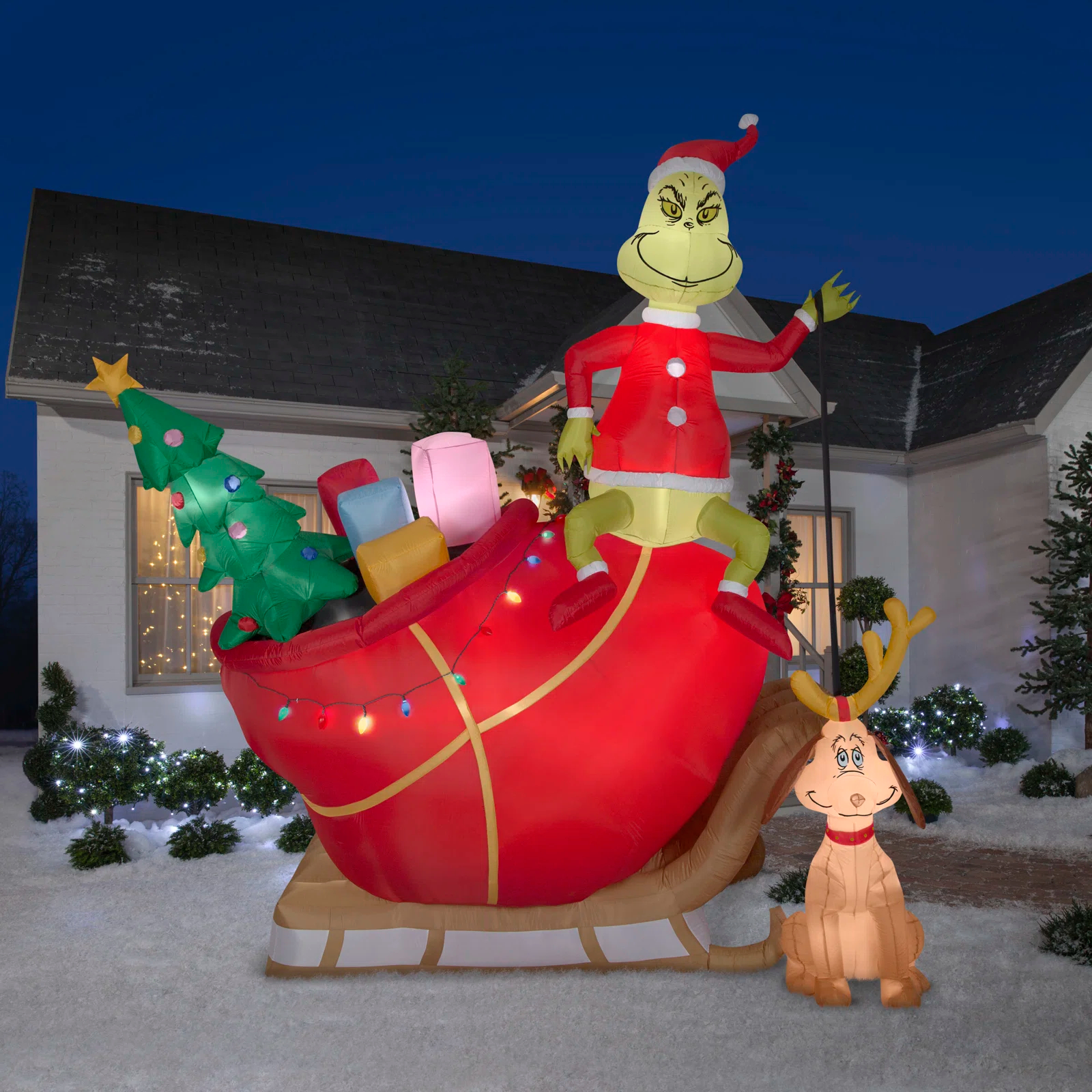 预发布站点、【Décor】Airblown Grinch and Max in Sleigh Colossal Scene Inflatable、-12345