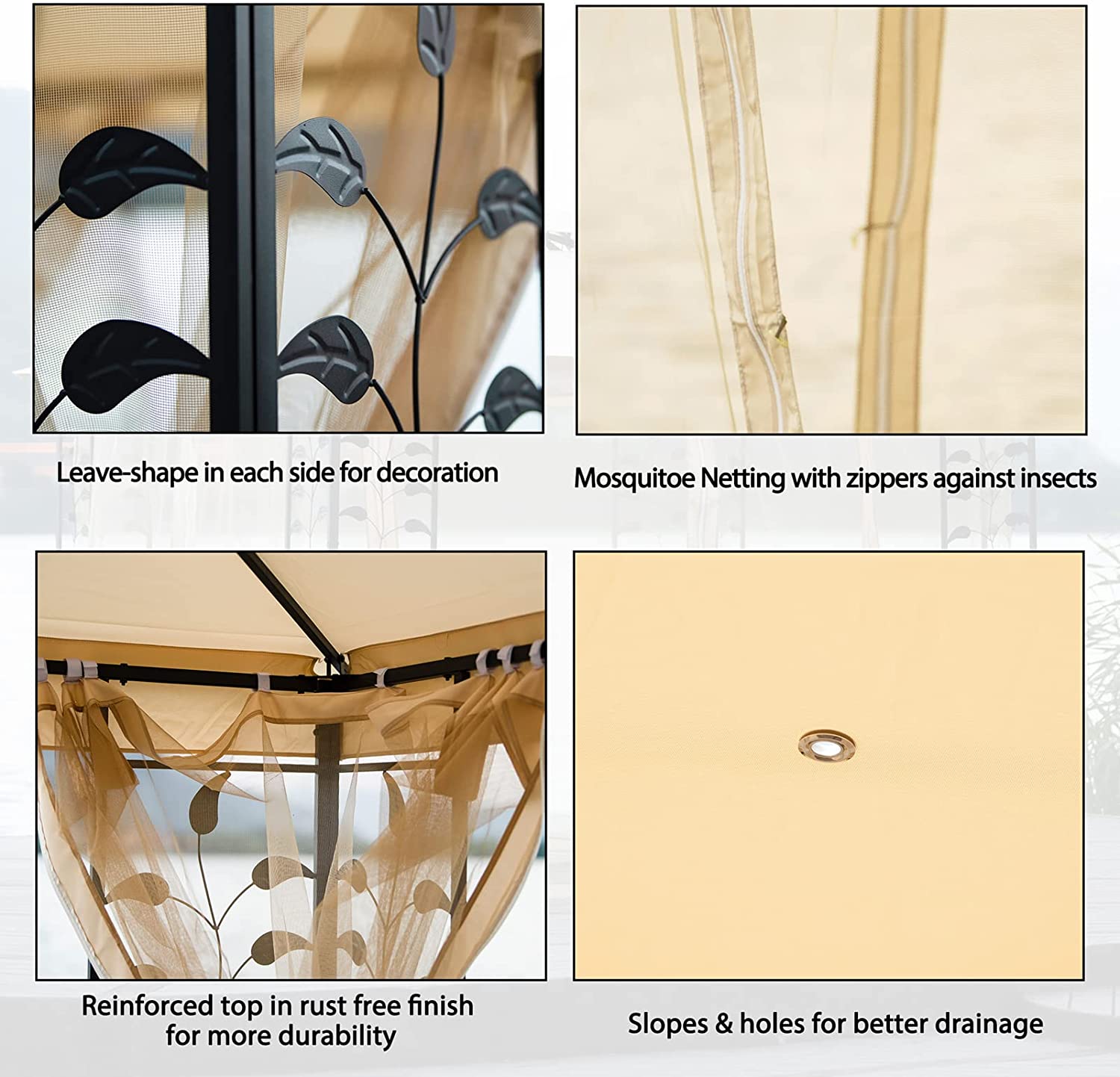 预发布站点、【Gazebo】10x10 Ft Patio BBQ Gazebo w/Side Wall & Mosquito Netting for Outdoor Party Activities, Beige、mysite-12345