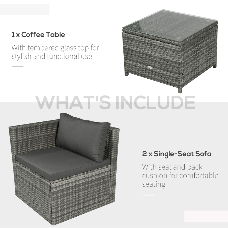 预发布站点、【Furniture】3 Pieces Patio PE Rattan Bistro Set Cushioned Armchair Sofa and Coffee Table Outdoor Furniture、mysite-12345