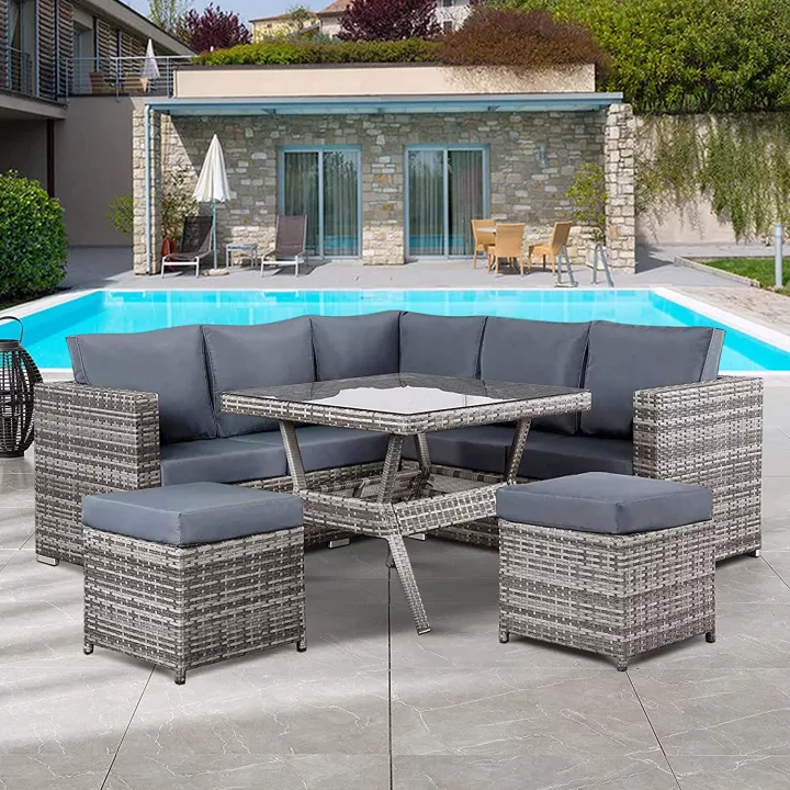 预发布站点、【Furniture】Semi-Assembled Rattan Garden Furniture Set 5 Piece Corner Sofa Cutlery Set、mysite-12345