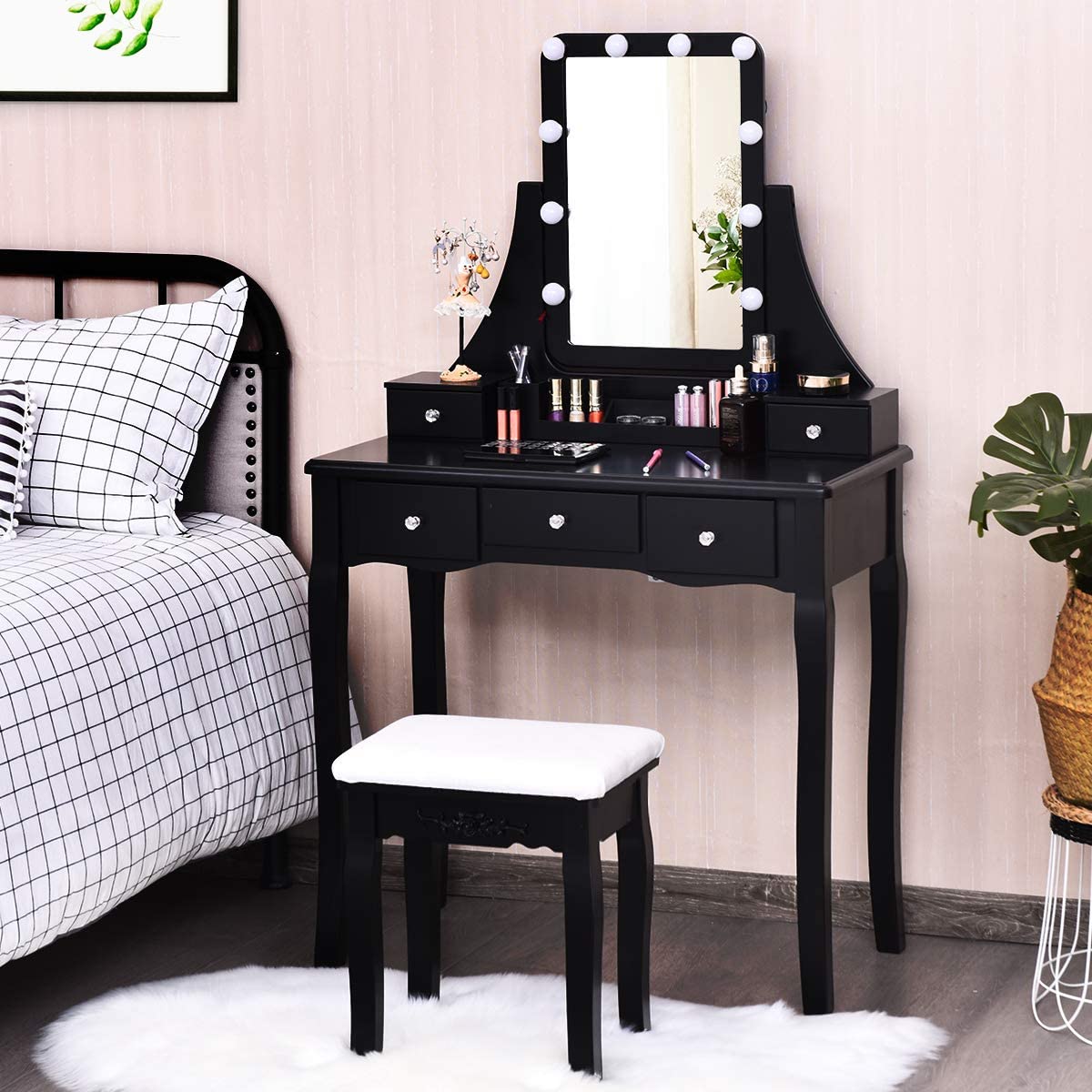预发布站点、【Furniture】Vanity Set with Lighted Mirror, 10 Dimmable Light Bulbs Vanity 5 Drawer、mysite-12345