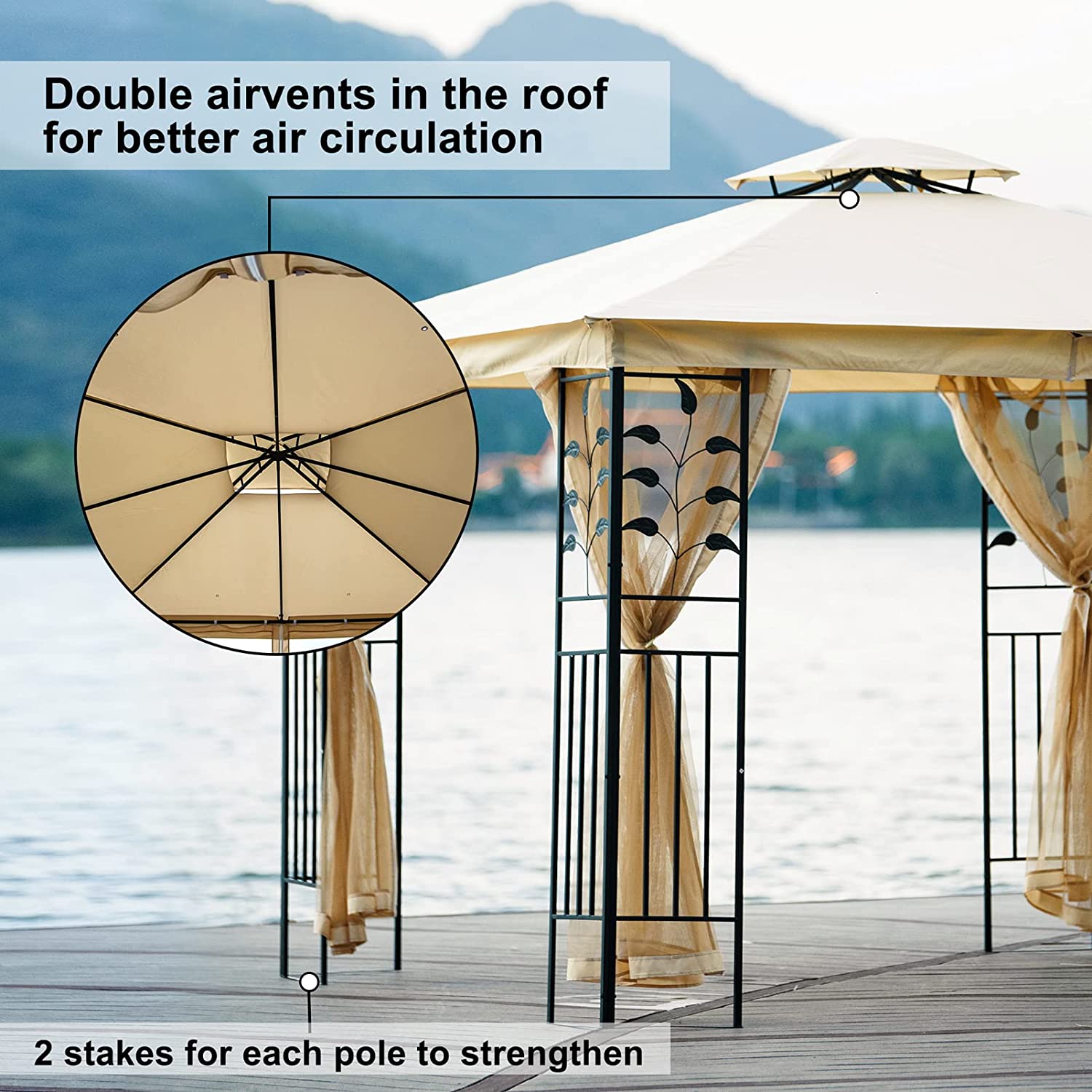 预发布站点、【Gazebo】10x10 Ft Patio BBQ Gazebo w/Side Wall & Mosquito Netting for Outdoor Party Activities, Beige、mysite-12345