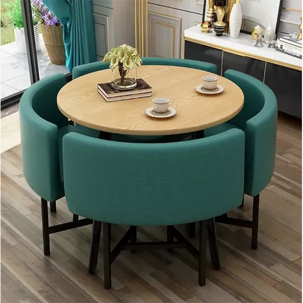 预发布站点、Small Round Wooden Dining Table Set with 4 Upholstered Chairs for Corner Balcony、-12345