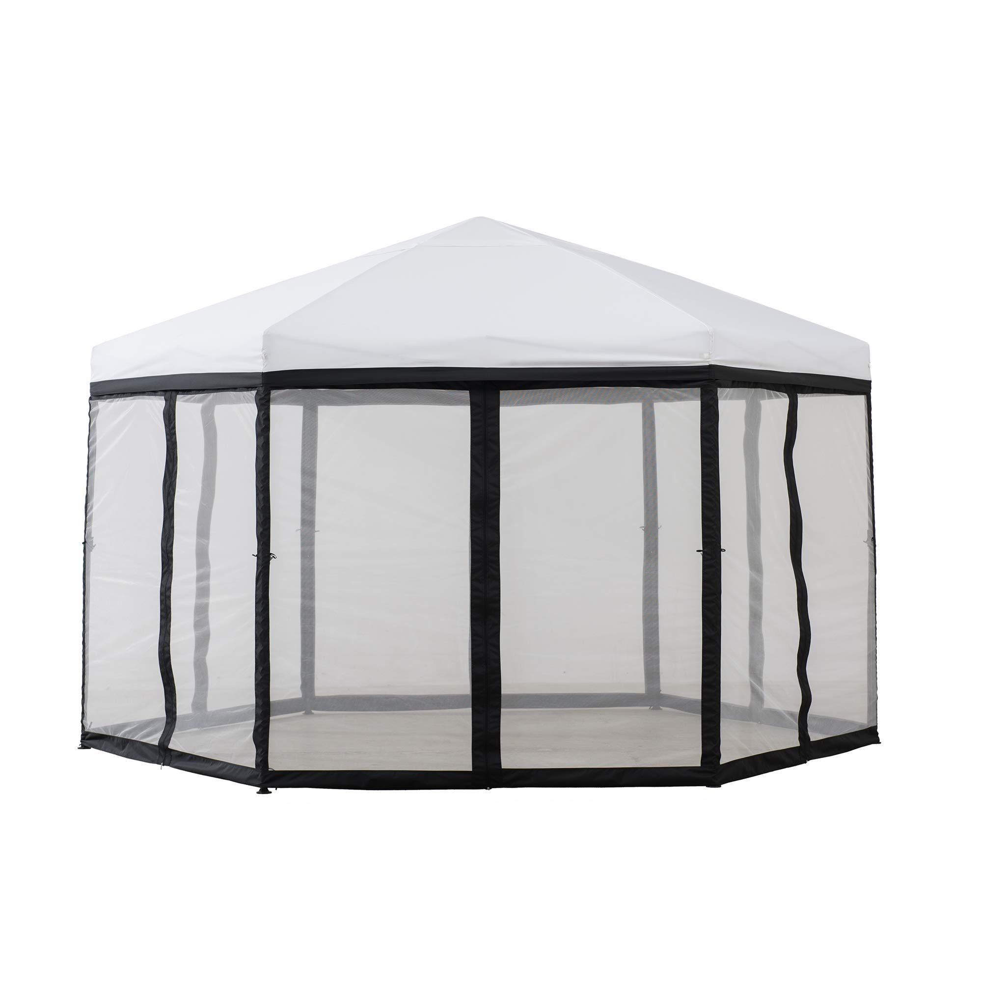 预发布站点、【Gazebo】Sunjoy Lambert 11 ft. x 11 ft. 2-Tone Pop Up Portable Hexagon Steel Gazebo, White and Black、-12345