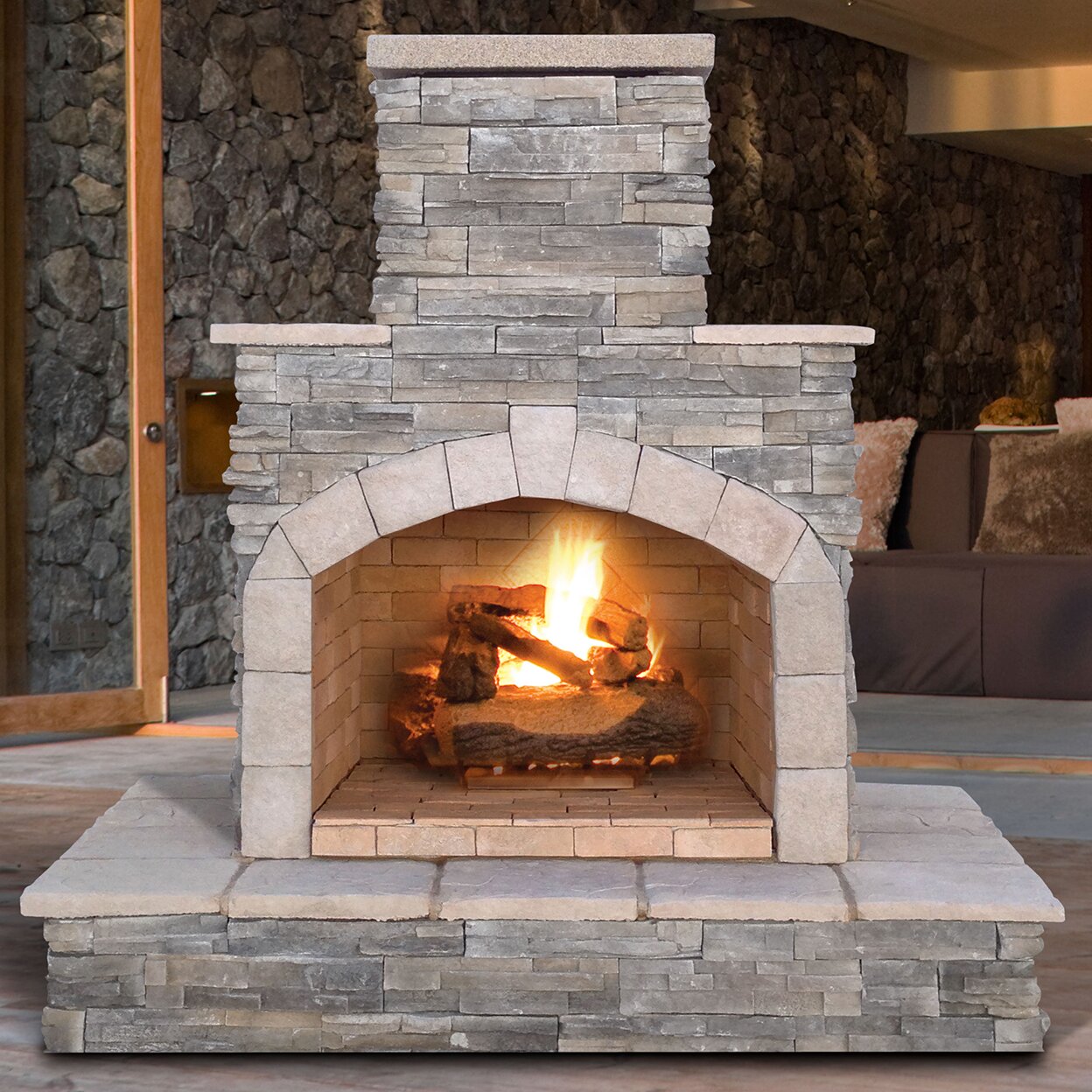 预发布站点、【Sports&Outdoors】82'' H Stone Veneer Outdoor Fireplace、-12345