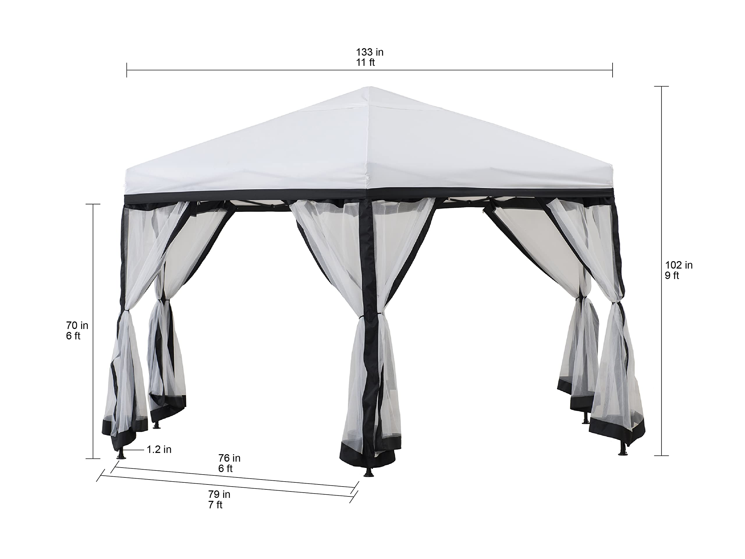 预发布站点、【Gazebo】Sunjoy Lambert 11 ft. x 11 ft. 2-Tone Pop Up Portable Hexagon Steel Gazebo, White and Black、-12345