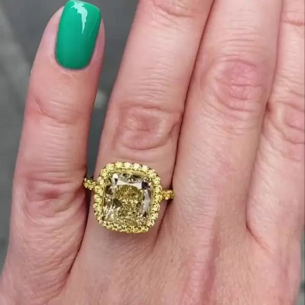 预发布站点、5ct Cushion Cut Yellow Sapphire Halo Ring in Gold、testother-12345