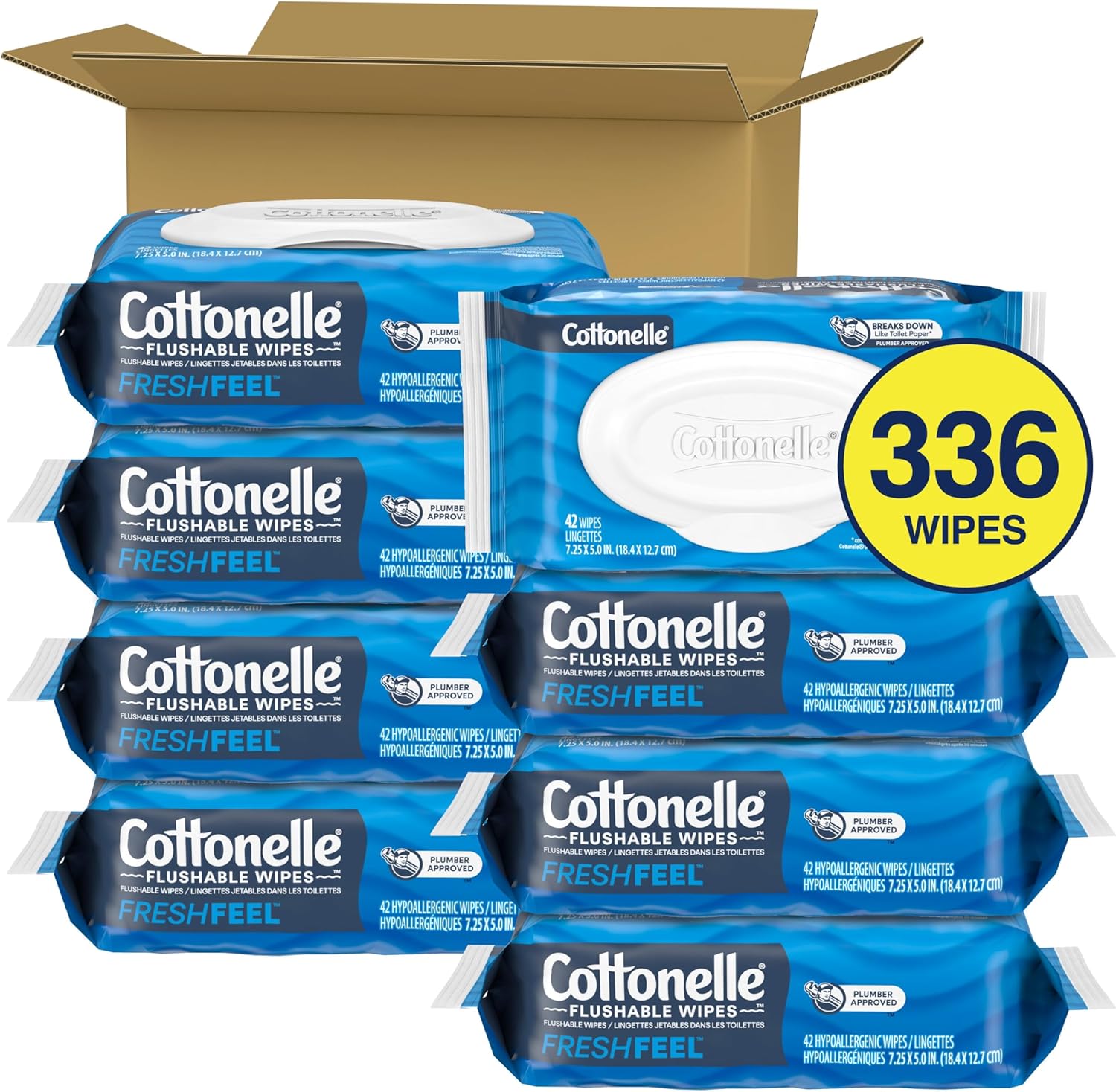 Cottonelle Fresh Feel Flushable Wet Wipes, Adult Wet Wipes, 8 Flip-Top Packs, 42 Wipes Per Pack (336 Total Wipes), Packaging May Vary111mysite
