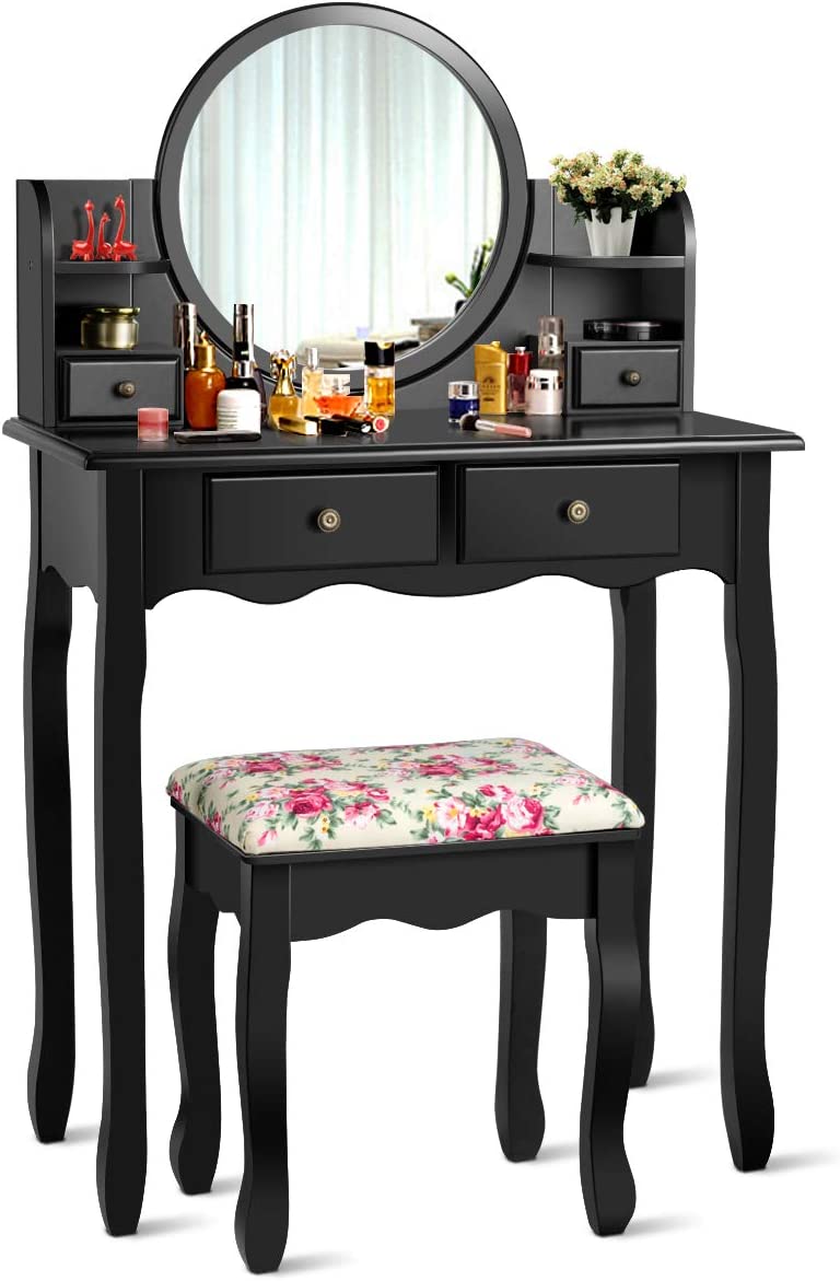 预发布站点、【Furniture】4 Storage Shelves and 4 Drawers, Makeup Table with 360° Pivoted Round Mirror、mysite-12345