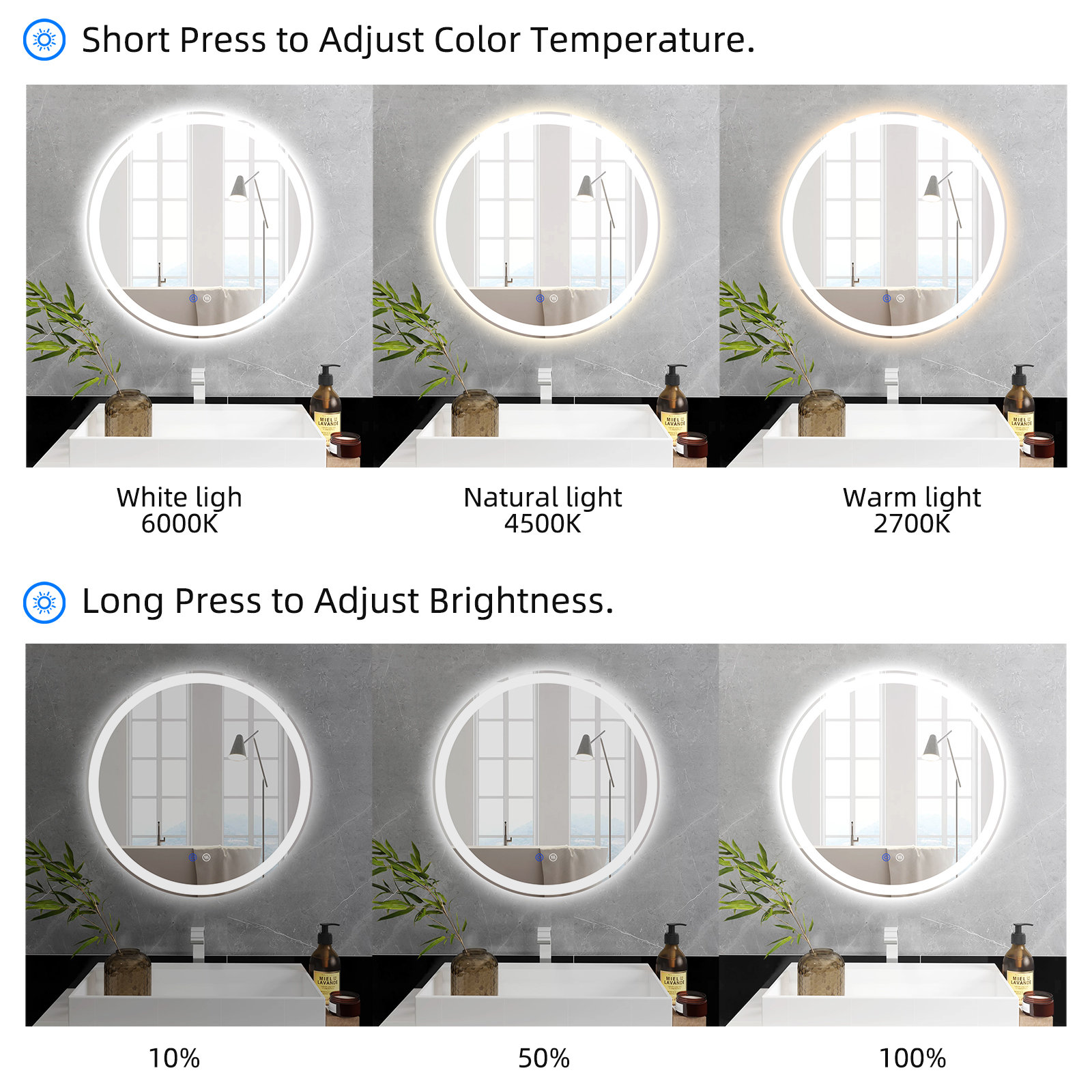 预发布站点、【Home Improvement】Modern & Contemporary Lighted Fog Free Round Bathroom / Vanity Mirror、-12345
