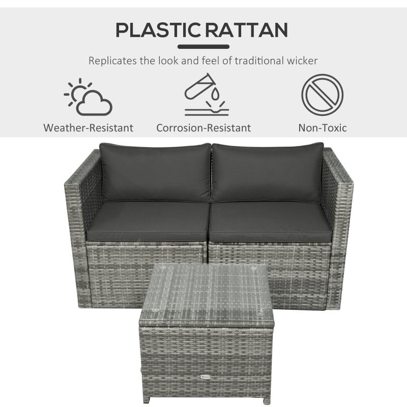 预发布站点、【Furniture】3 Pieces Patio PE Rattan Bistro Set Cushioned Armchair Sofa and Coffee Table Outdoor Furniture、mysite-12345