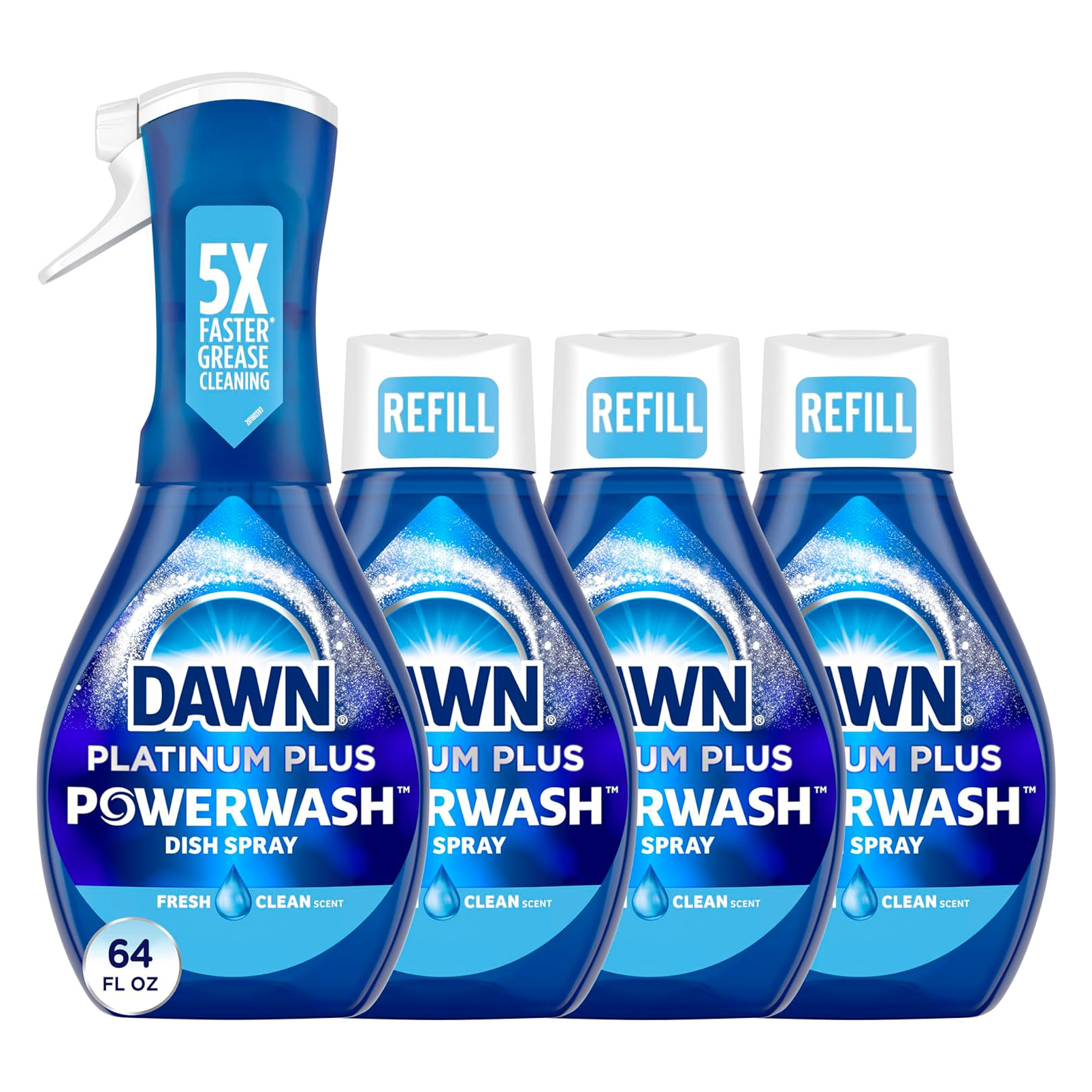 Dawn Platinum Powerwash Dish Spray, Dish Soap, Fresh Scent Bundle, 1 Spray (16oz) + 3 Refills (16oz each)111mysite