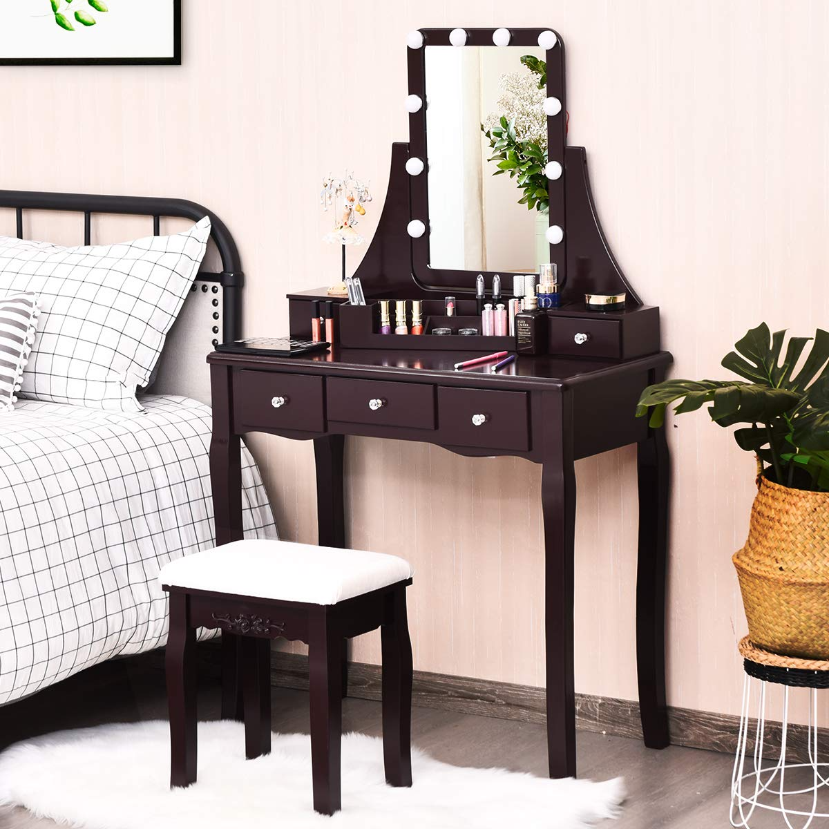 预发布站点、【Furniture】Vanity Set with Lighted Mirror, 10 Dimmable Light Bulbs Vanity 5 Drawer、mysite-12345