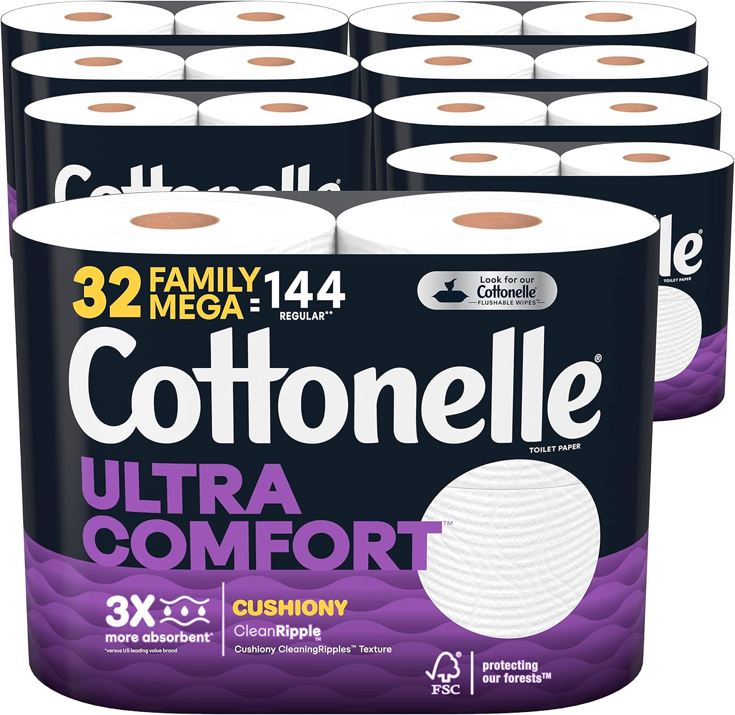 Cottonelle Ultra Comfort Toilet Paper with Cushiony CleaningRipples Texture, 24 Family Mega Rolls (24 Family Mega Rolls = 108 Regular Rolls) (4 Packs of 6), 296 Sheets per Roll, Packaging May Vary111mysite