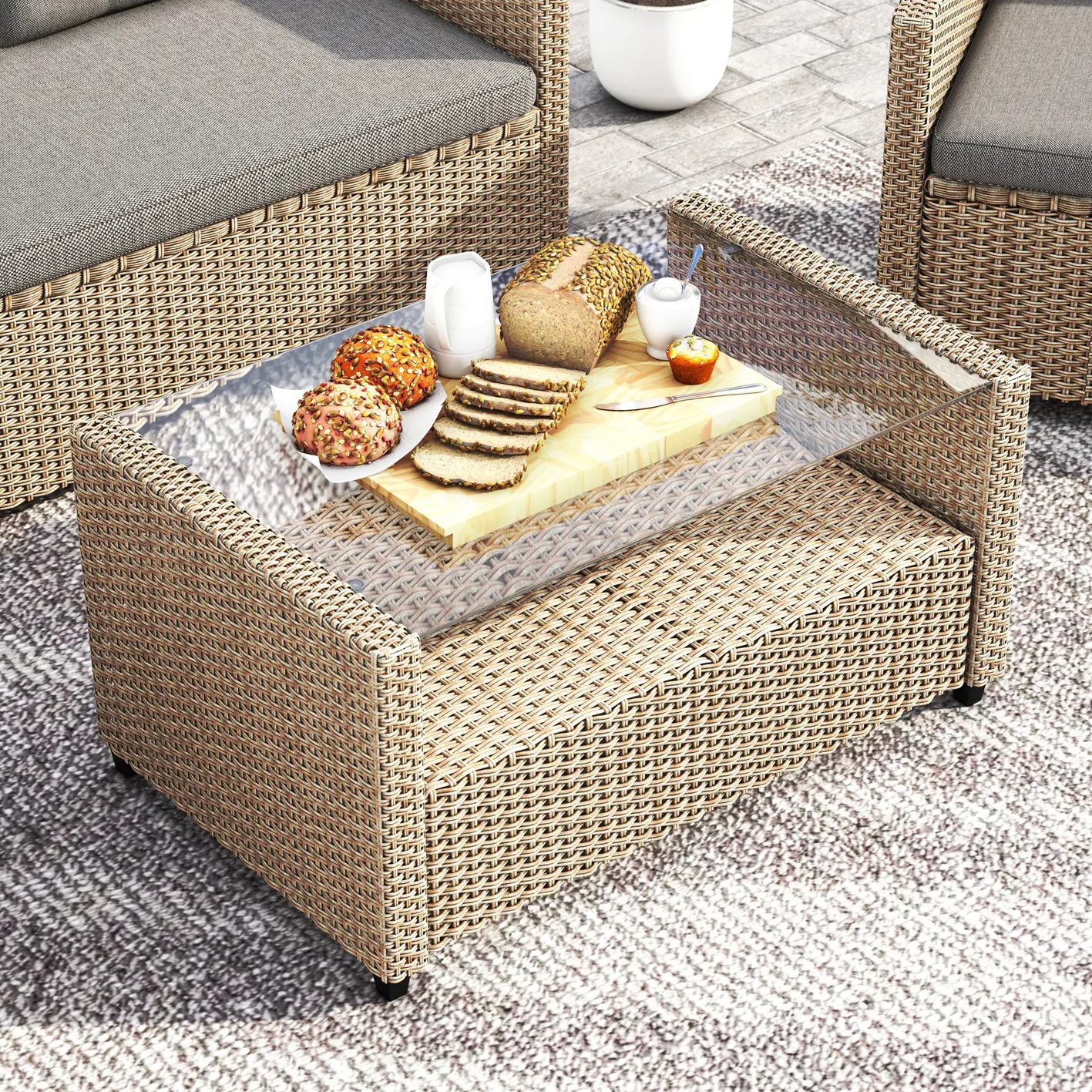 预发布站点、【Furniture】Corvus Armitage 8-piece Outdoor Wicker Sofa Set with Cushions - Light Grey、mysite-12345
