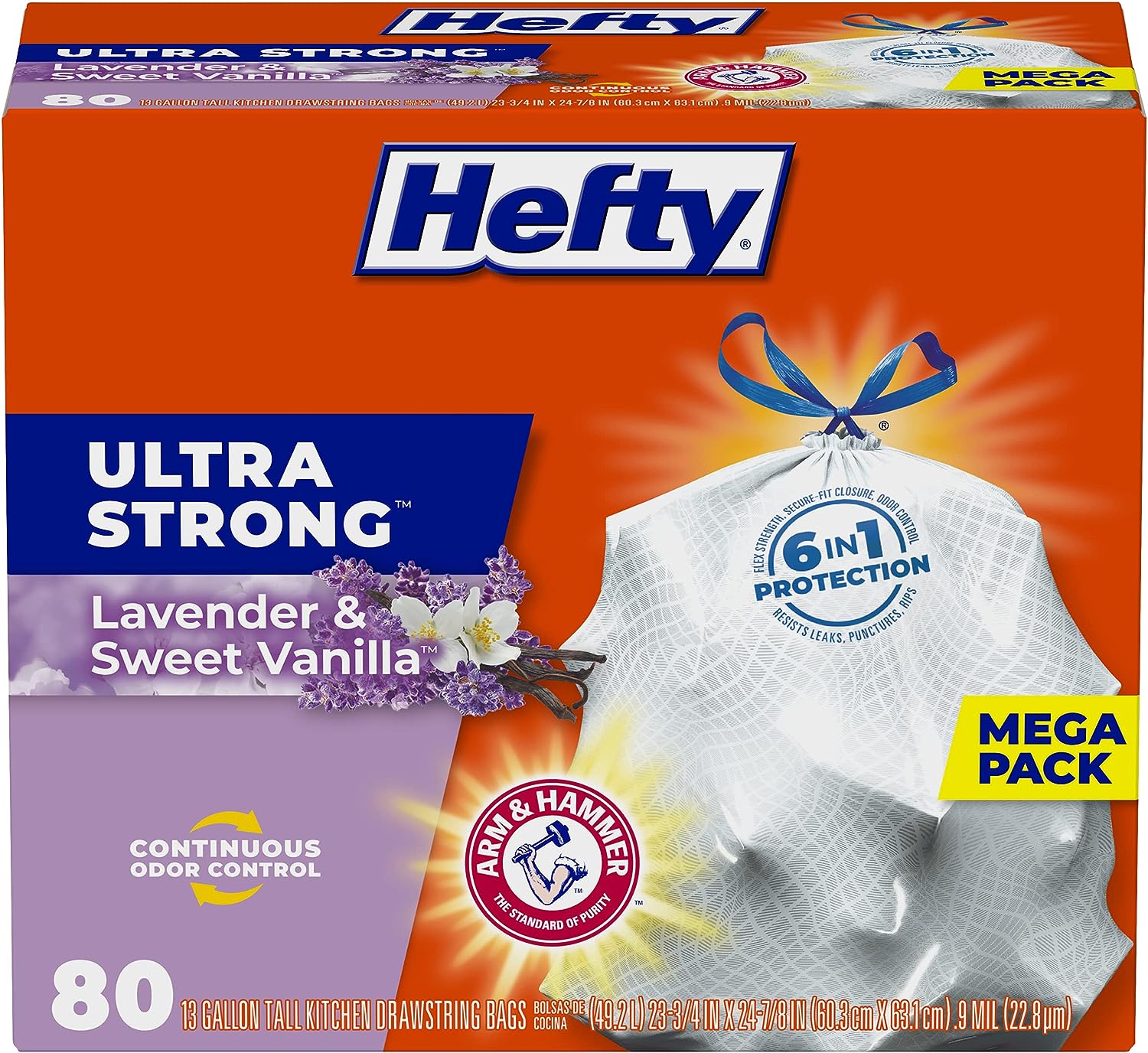 Hefty Ultra Strong Tall Kitchen Trash Bags, Lavender & Sweet Vanilla Scent, 13 Gallon, 80 Count111mysite