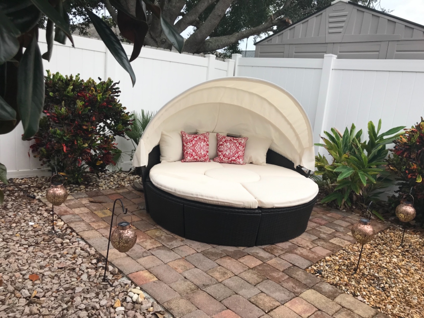 预发布站点、【Furniture】4 PC Patio Wicker Lounge Set, Outdoor Rattan Modular Garden Round Daybed Set、mysite-12345