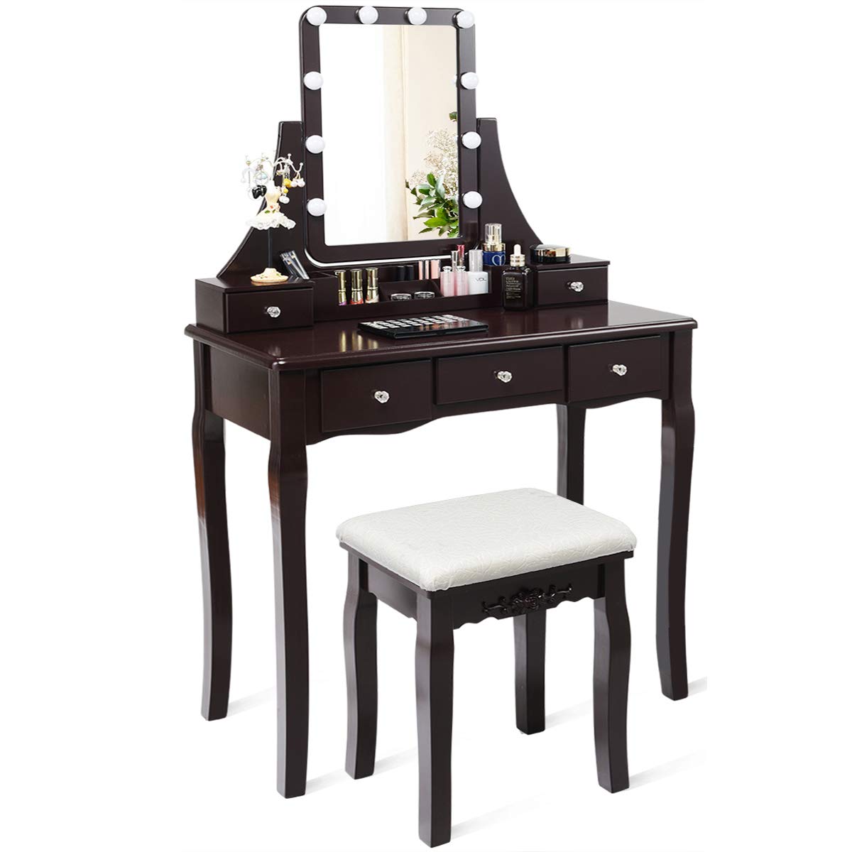 预发布站点、【Furniture】Vanity Set with Lighted Mirror, 10 Dimmable Light Bulbs Vanity 5 Drawer、mysite-12345