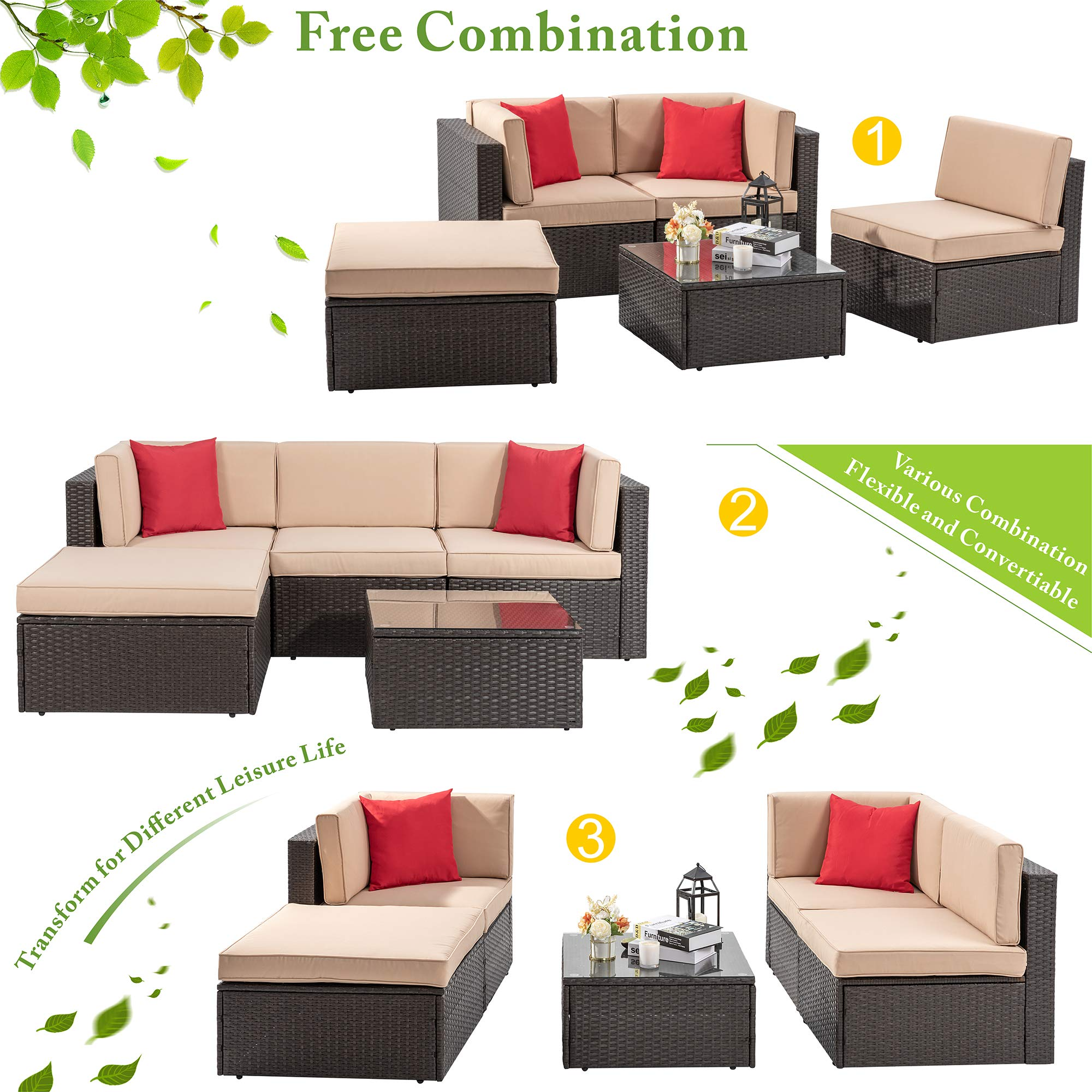 预发布站点、【Furniture】5 Pcs Patio Furniture Sets, All-Weather Brown PE Wicker Outdoor Couch Sectional Patio Set、mysite-12345