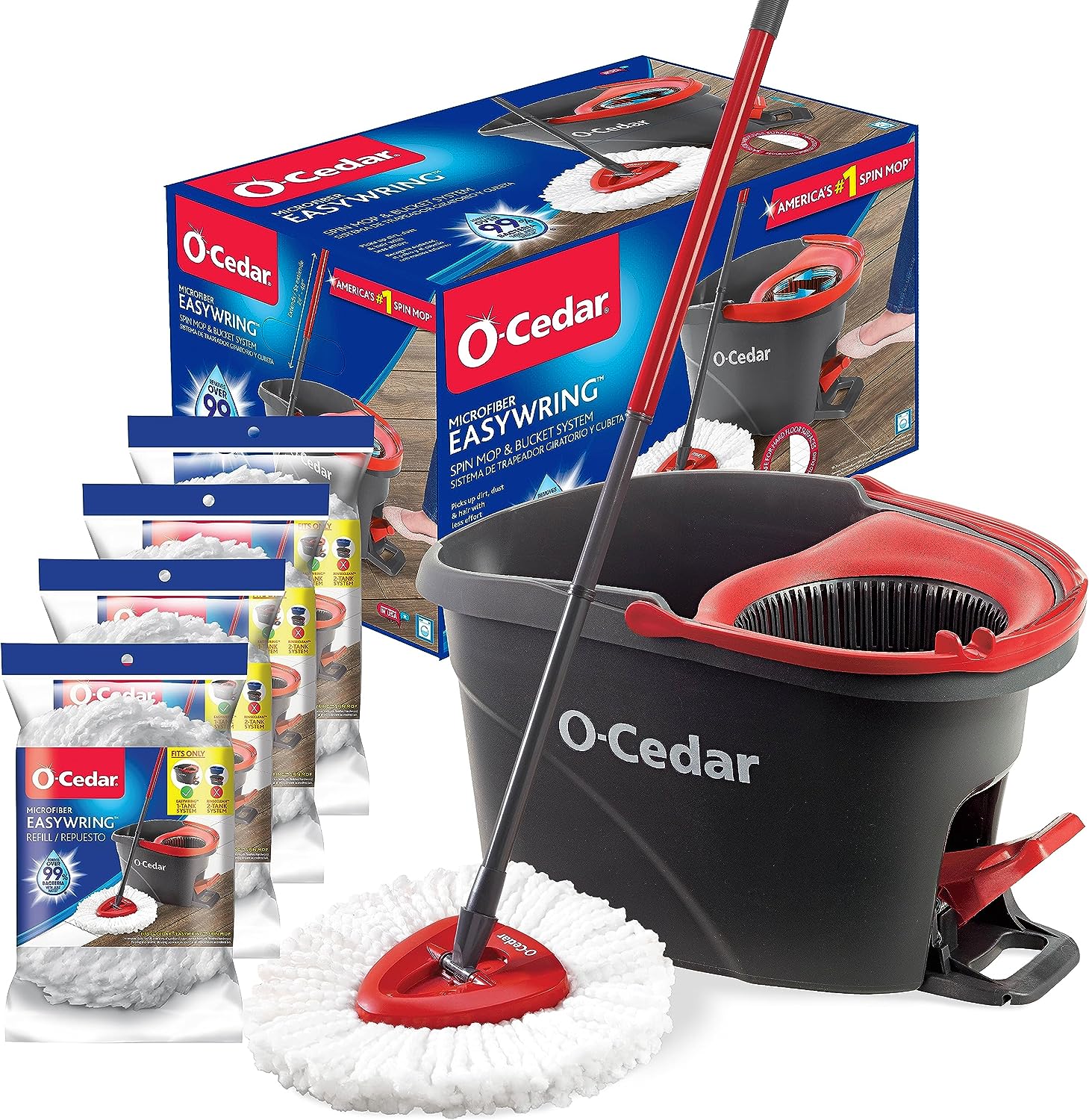 O-Cedar EasyWring Microfiber Spin Mop, Bucket Floor Cleaning System, Red, Gray111mysite