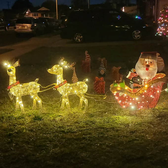 预发布站点、【Décor】Santa with 2 Deer Sleigh Christmas Decoration Lighted Display、-12345