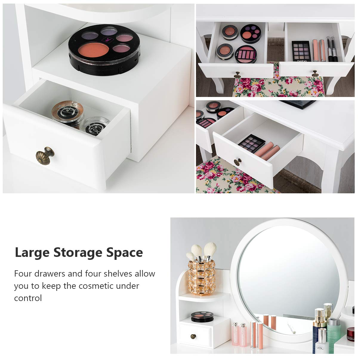 预发布站点、【Furniture】4 Storage Shelves and 4 Drawers, Makeup Table with 360° Pivoted Round Mirror、mysite-12345