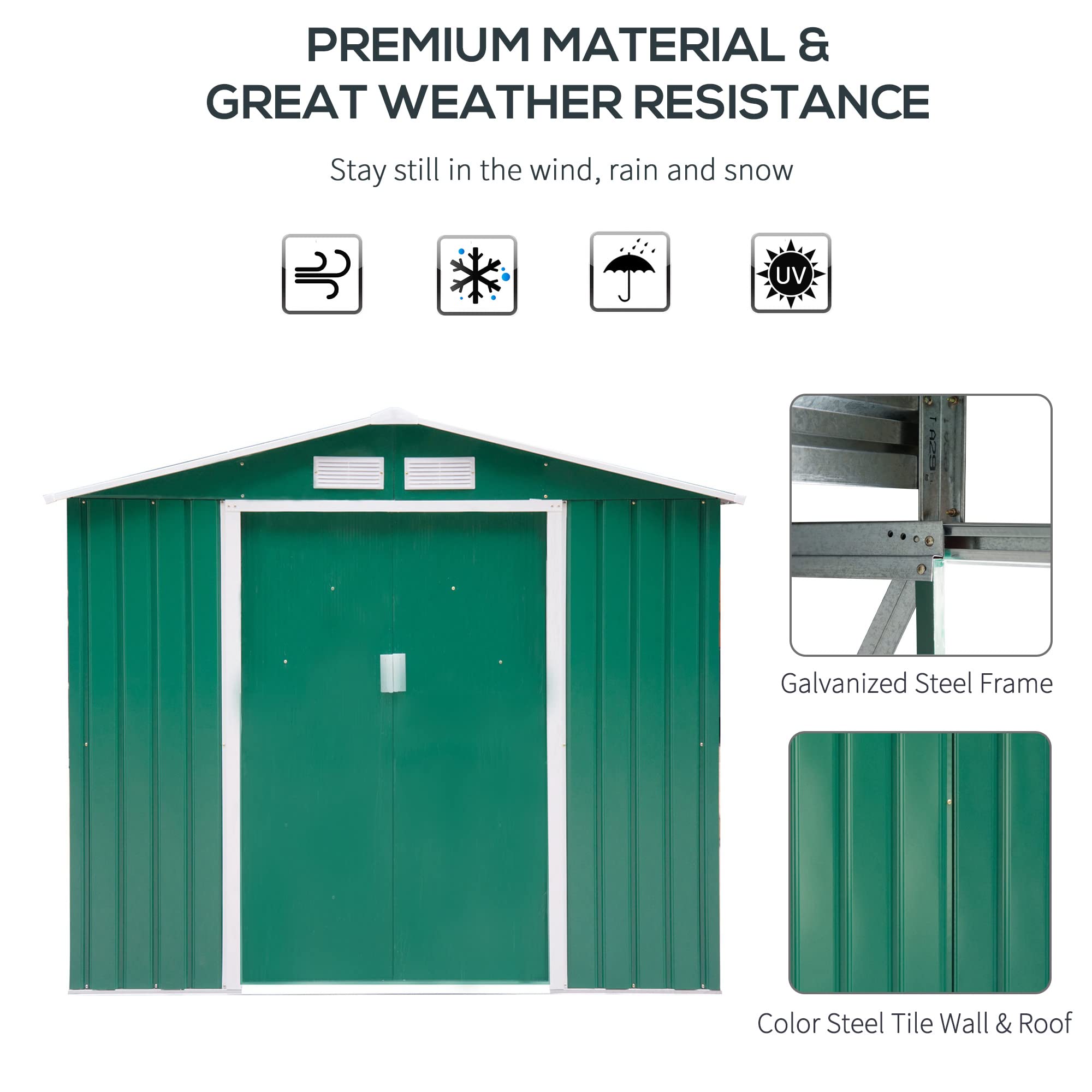 预发布站点、【Storage Shed】7' x 4' x 6' Garden storage shed metal tool shed with floor base and double doors、mysite-12345