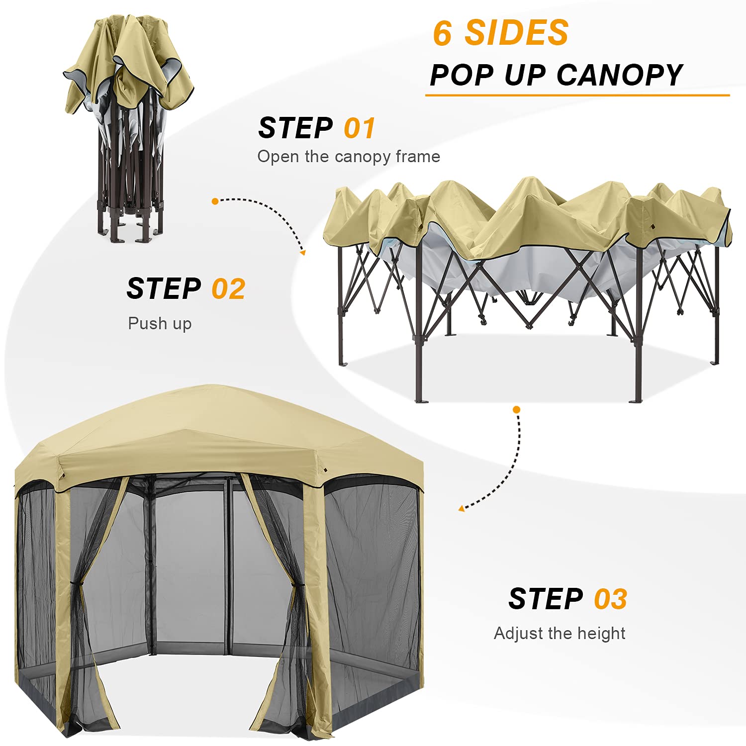 预发布站点、【Gazebo】Pop Up Gazebo 6 Sided Screened Canopy Tent Outdoor Screen House(Beige)、mysite-12345