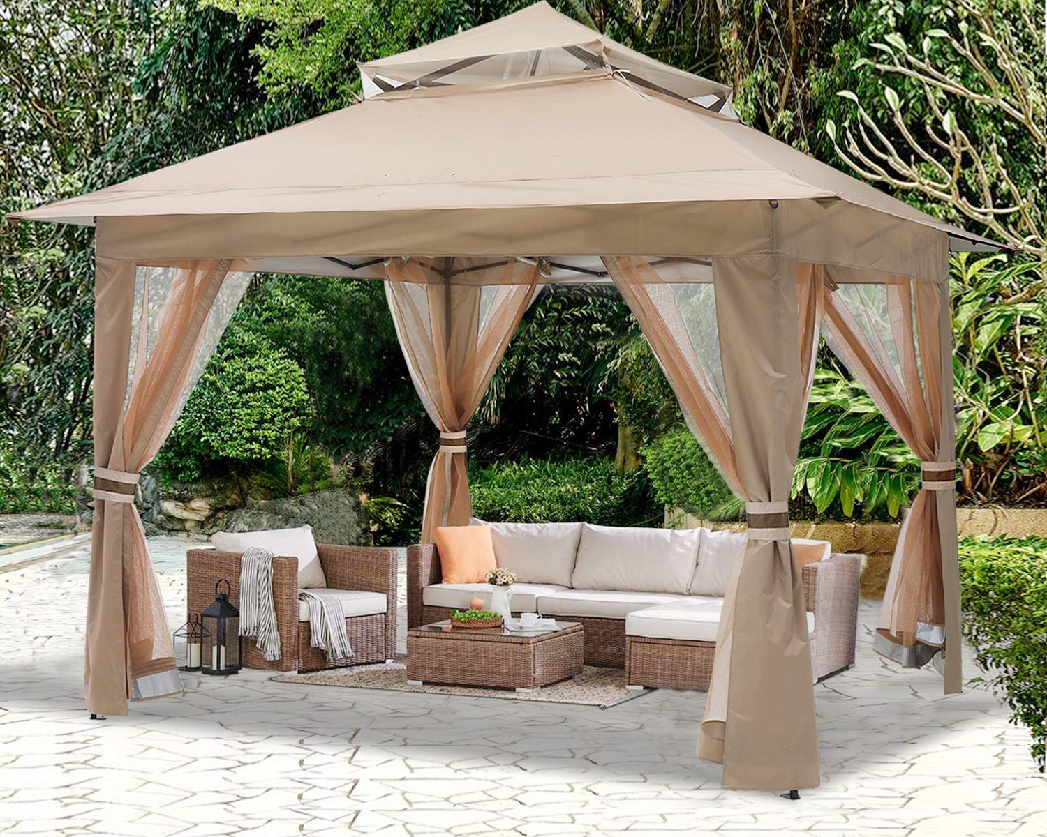 预发布站点、【Gazebo】13'x13' Gazebo Tent Outdoor Pop up Gazebo Canopy Shelter with Nets, Brown、mysite-12345