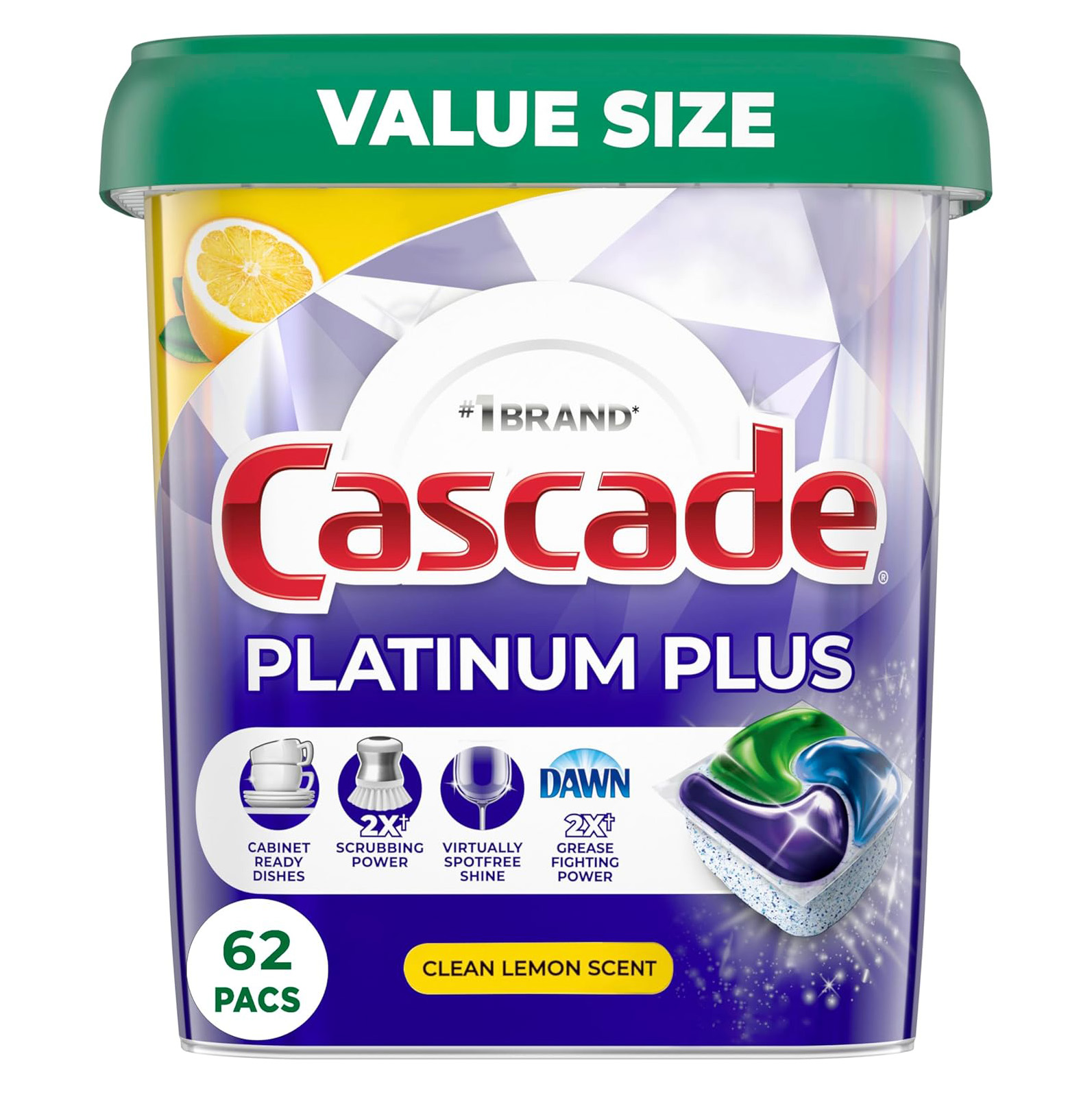 Cascade Platinum Plus Dishwasher Pods, Dish Detergent ActionPacs, Clean Lemon, 62 Count111mysite