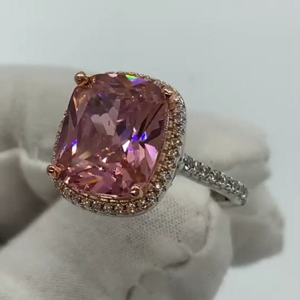 预发布站点、5.5ct Cushion Cut Pink Sapphire Halo Engagement Ring、testother-12345