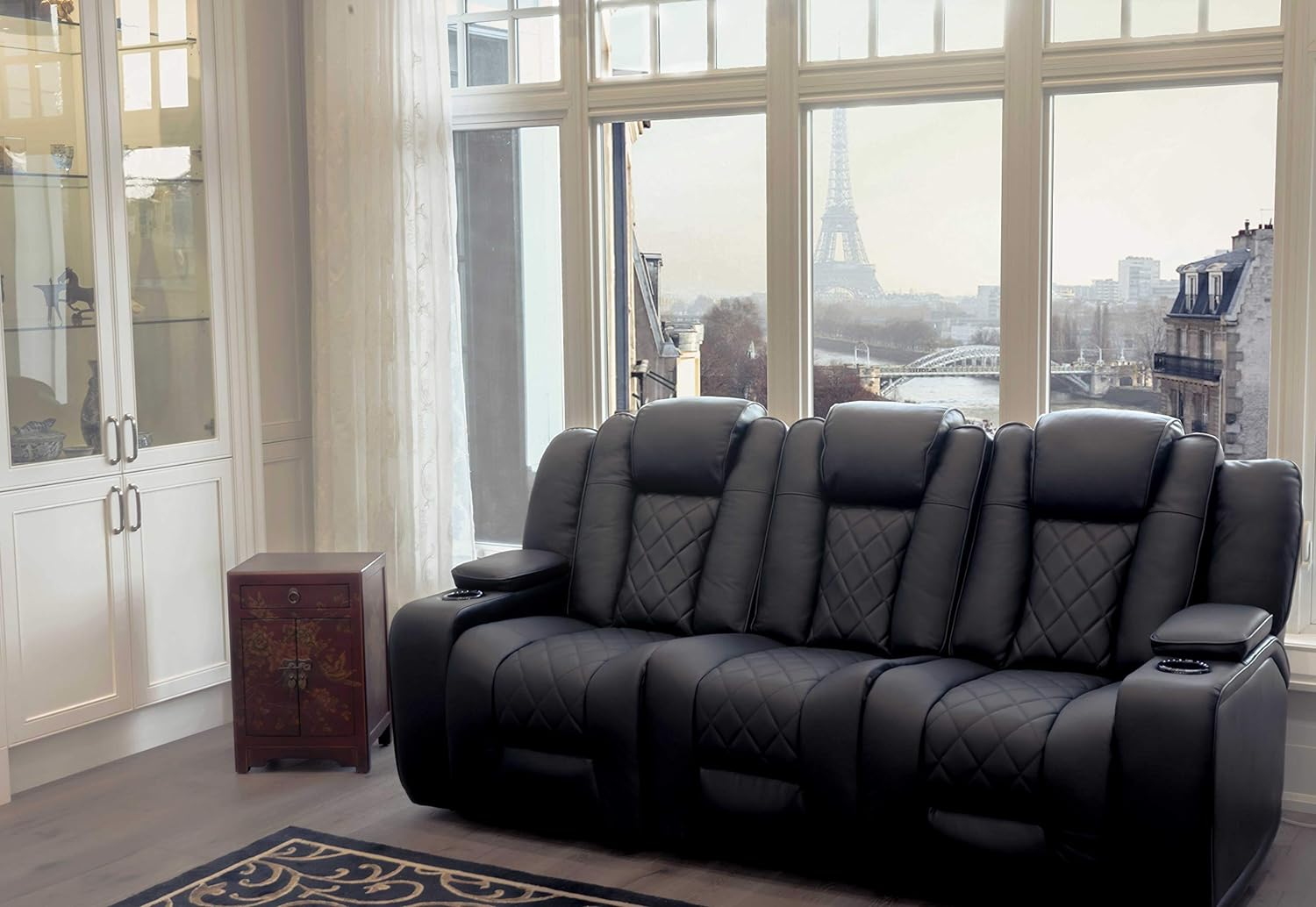 预发布站点、【Furniture】85.25'' Wide Home Theater Sofa with Cup Holder、-12345