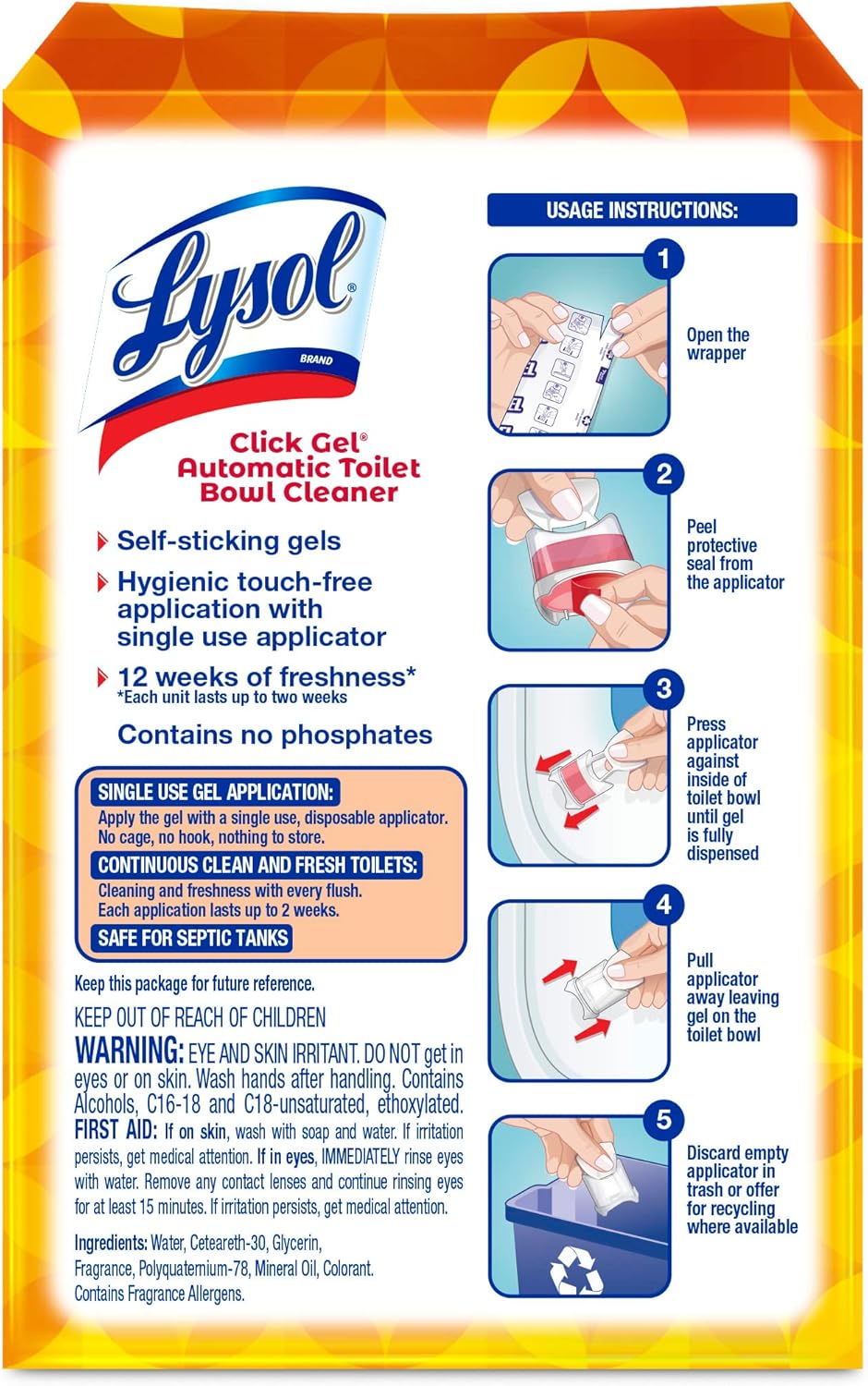 Lysol Click Gel Automatic Toilet Bowl Cleaner, Gel Toilet Bowl Cleaner, For Cleaning and Refreshing, Mango & Hibiscus, 6 Count (Pack of 1)111mysite