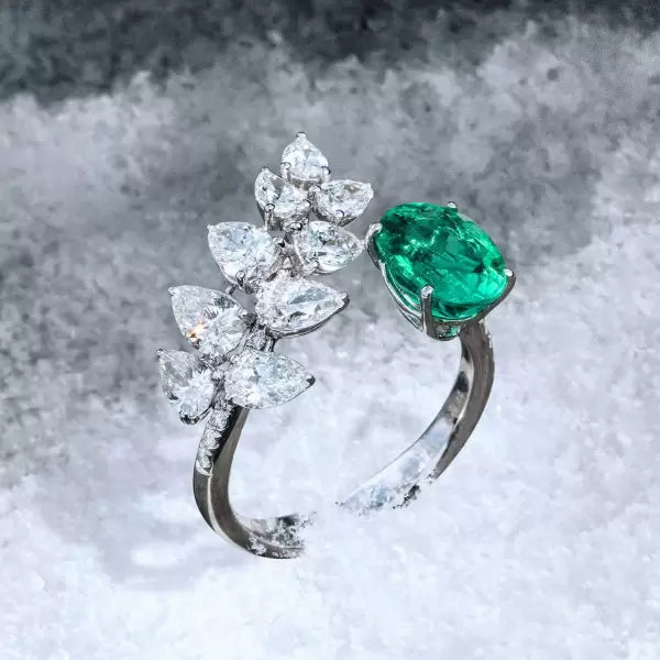 预发布站点、5.5ct Oval Cut Emerald Leaves Cocktail Ring、testother-12345