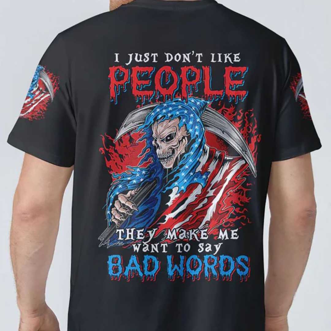 预发布站点、Skull Reaper All Over I Just Don't Like People Men's T-Shirt、xsh-12345