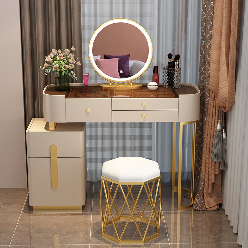 预发布站点、【Furniture】【BS】Nordic Dressing Table with Mirror, Stool & 3 Light Effect LED Mirrors, Golden Iron Dresser、mysite-12345