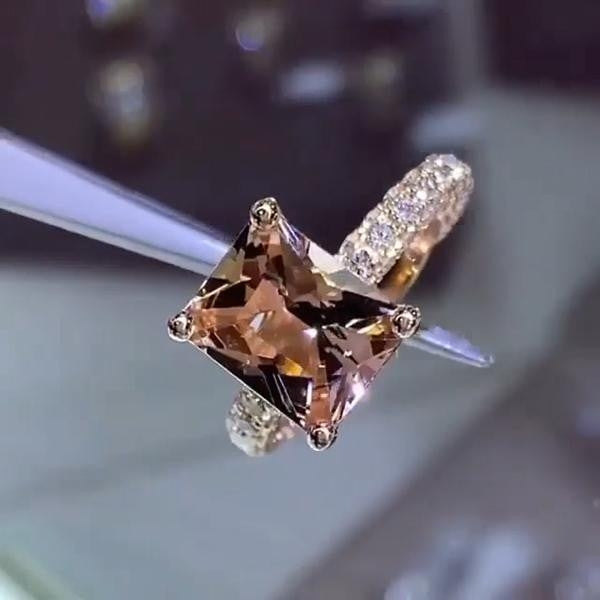 预发布站点、5.15ct Radiant Cut Champagne Engagement Ring in Rose Gold、testother-12345