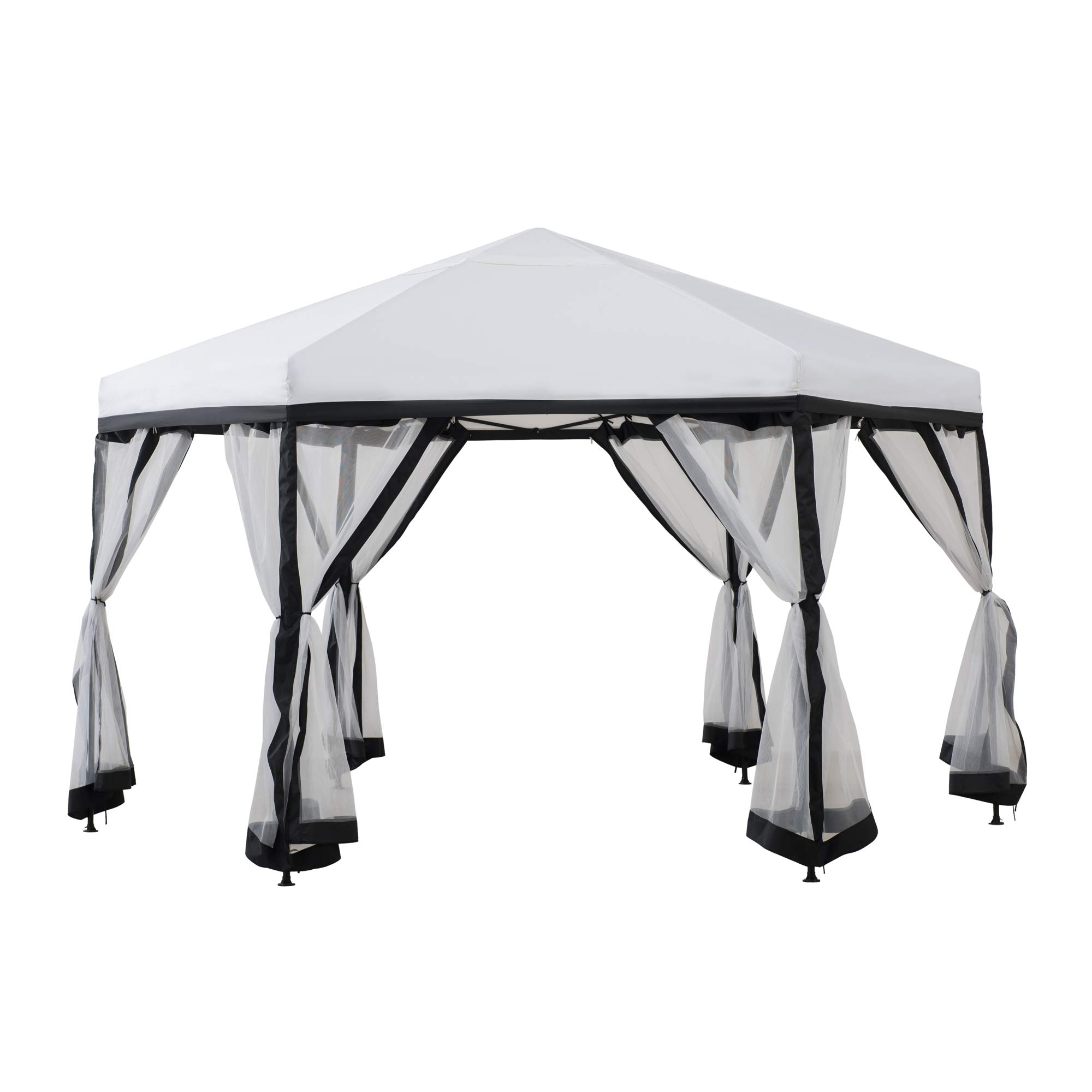 预发布站点、【Gazebo】Sunjoy Lambert 11 ft. x 11 ft. 2-Tone Pop Up Portable Hexagon Steel Gazebo, White and Black、-12345