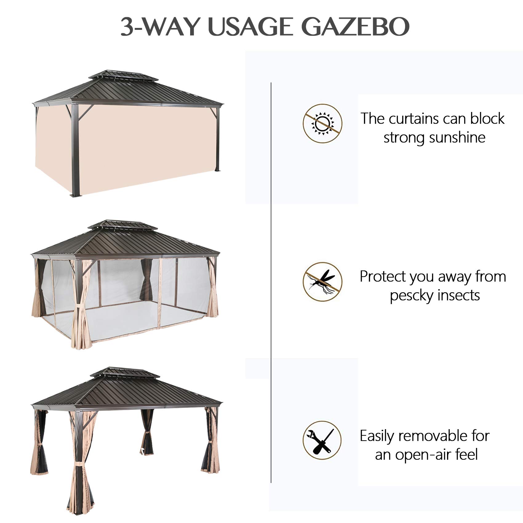 预发布站点、【Gazebo】Hardtop Gazebo with Netting and Curtains for Patios, Gardens, Lawns & Outdoor Activities、mysite-12345