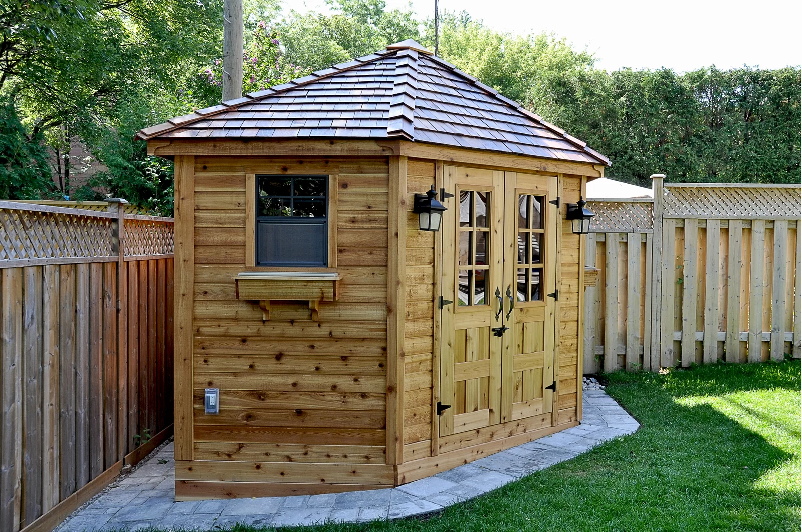 预发布站点、【Storage Shed】9 ft. W x 9ft. D Penthouse Cedar Wood Garden Shed with French Doors、-12345