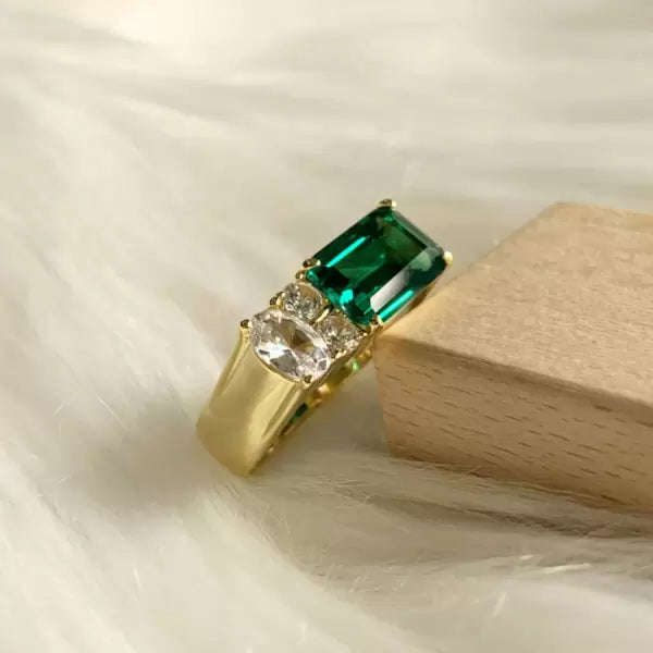 预发布站点、5.5ct Emerald Cut Emerald Asymmetric Engagement Ring、testother-12345