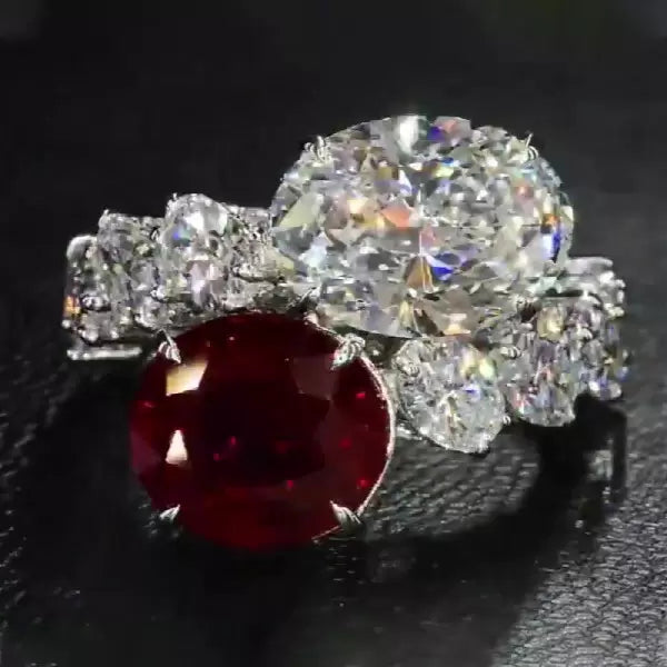 预发布站点、5ct Oval Cut Ruby & White Sapphire Twin Stone Engagement Ring、testother-12345