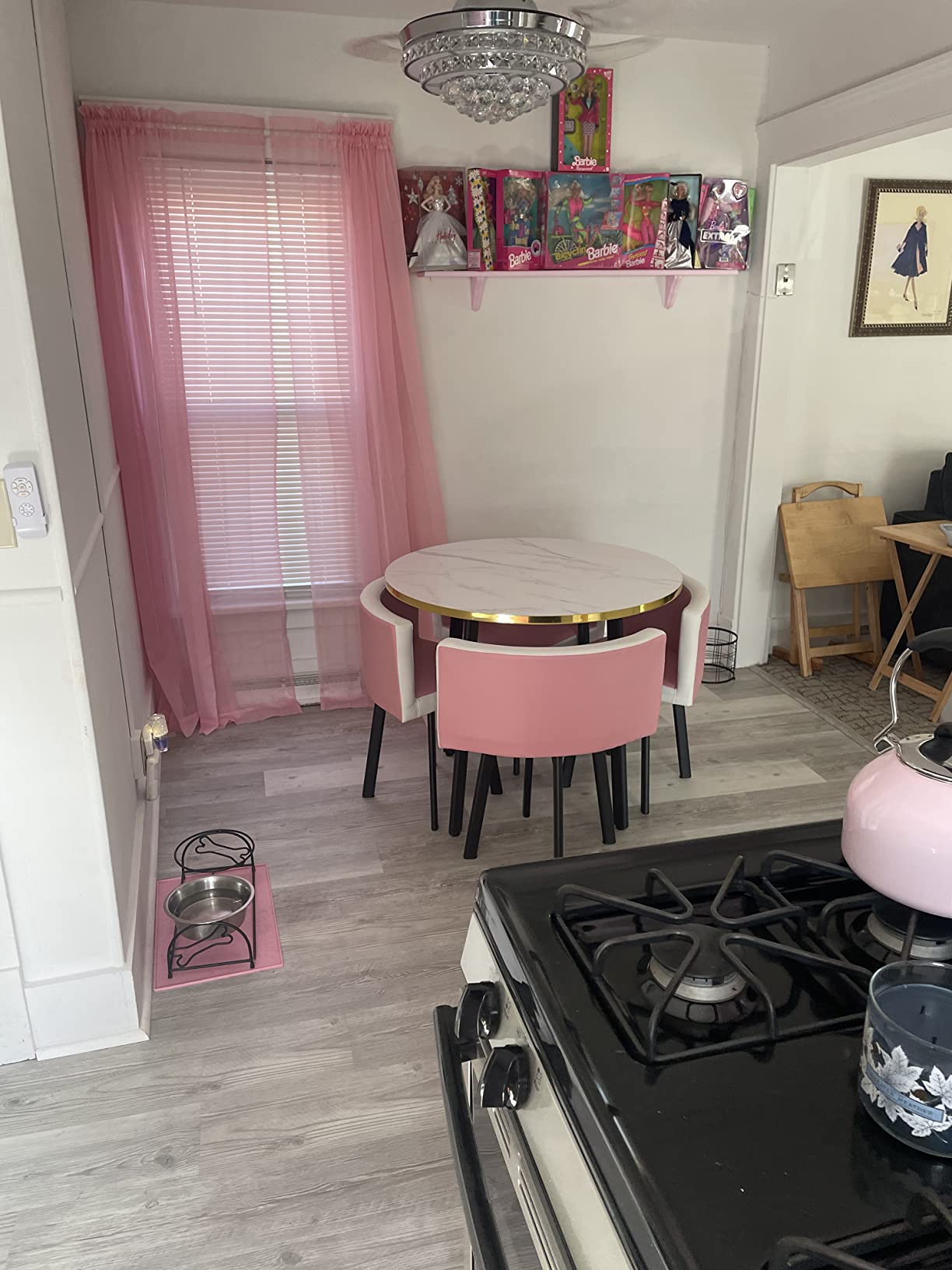 预发布站点、Small Round Wooden Dining Table Set with 4 Upholstered Chairs for Corner Balcony、-12345